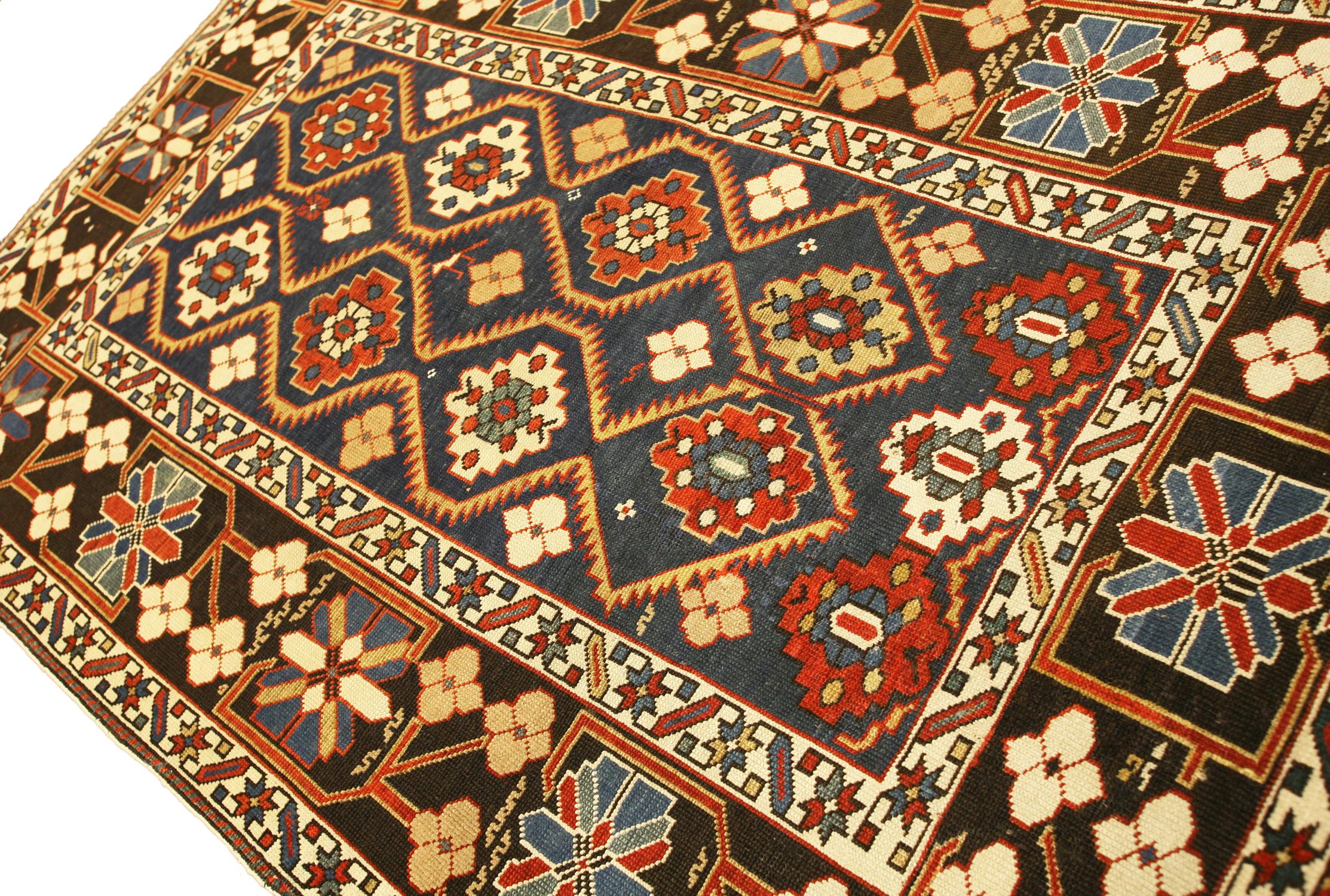 Hand-Knotted Antique Caucasian Large-Scale Lattice Design Shirvan Wool Rug, 1880-1900 For Sale