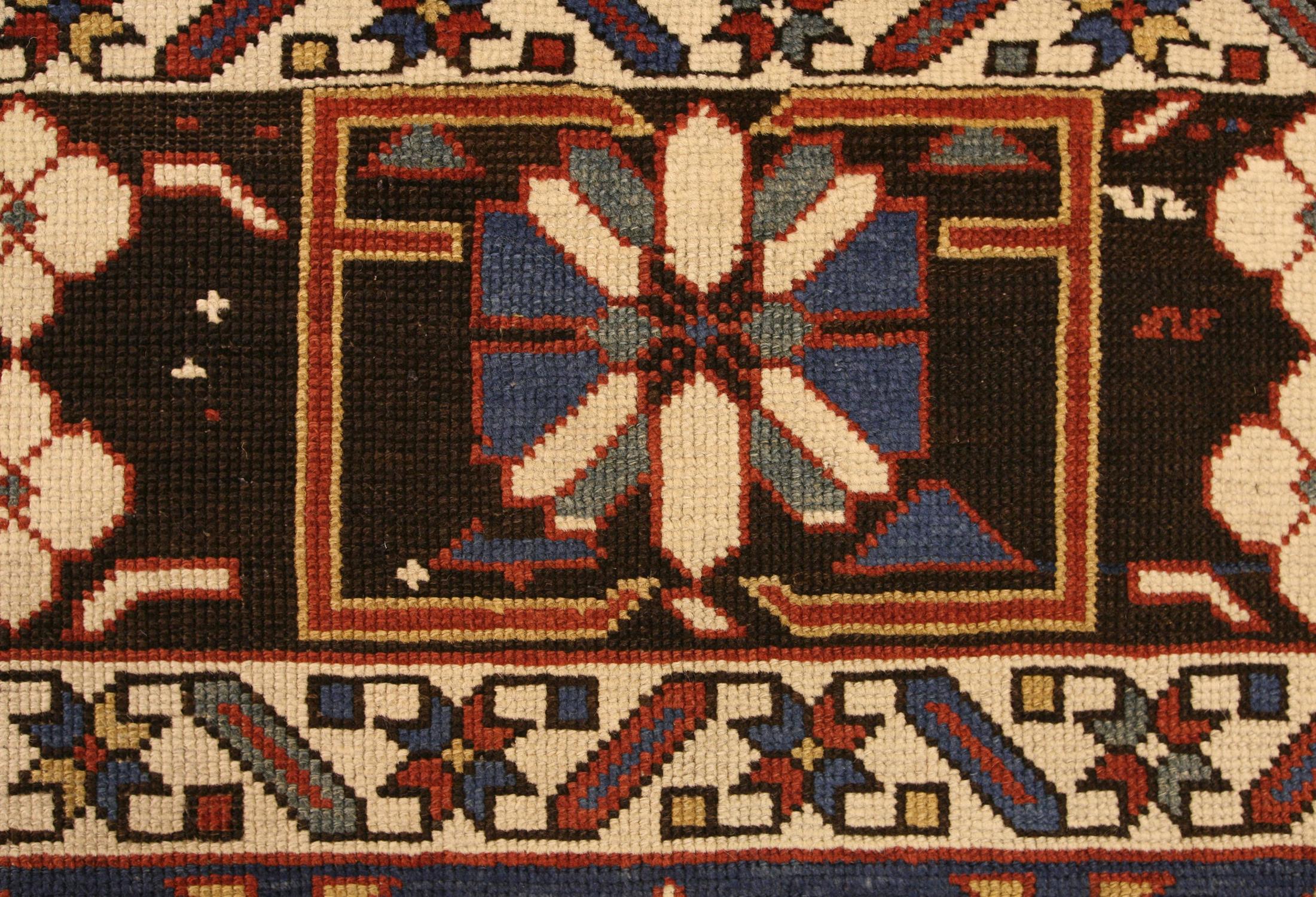 19th Century Antique Caucasian Large-Scale Lattice Design Shirvan Wool Rug, 1880-1900 For Sale
