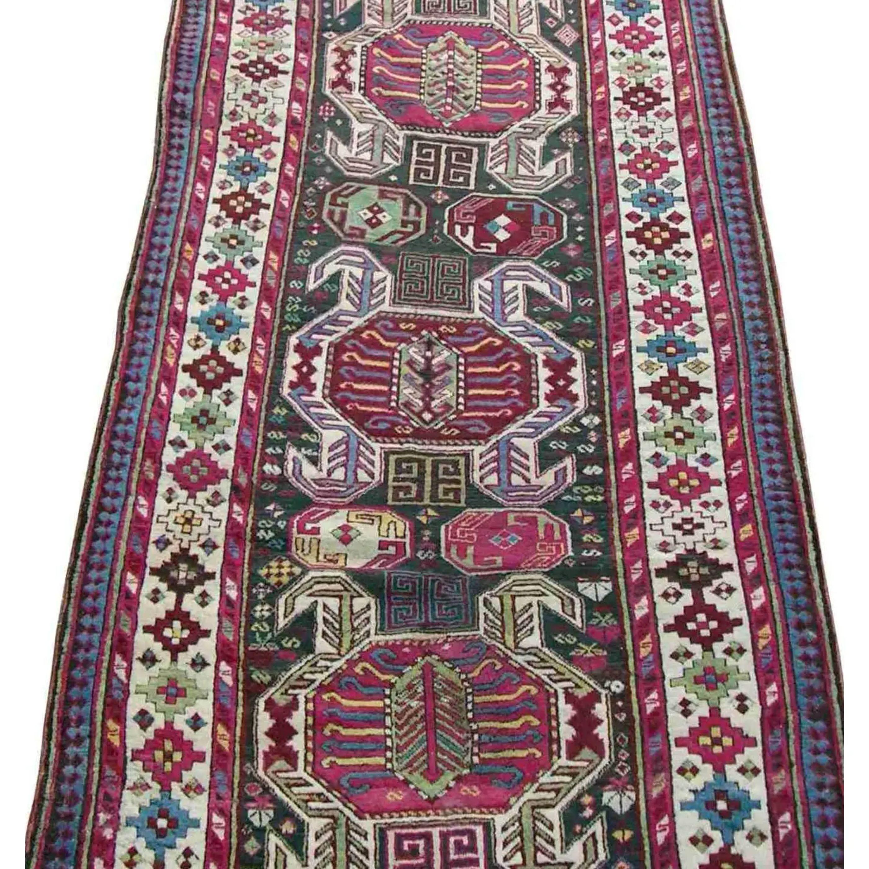 Empire Antique Caucasian Lenkoran Wool Runner-9'6'' X 3'7'' For Sale
