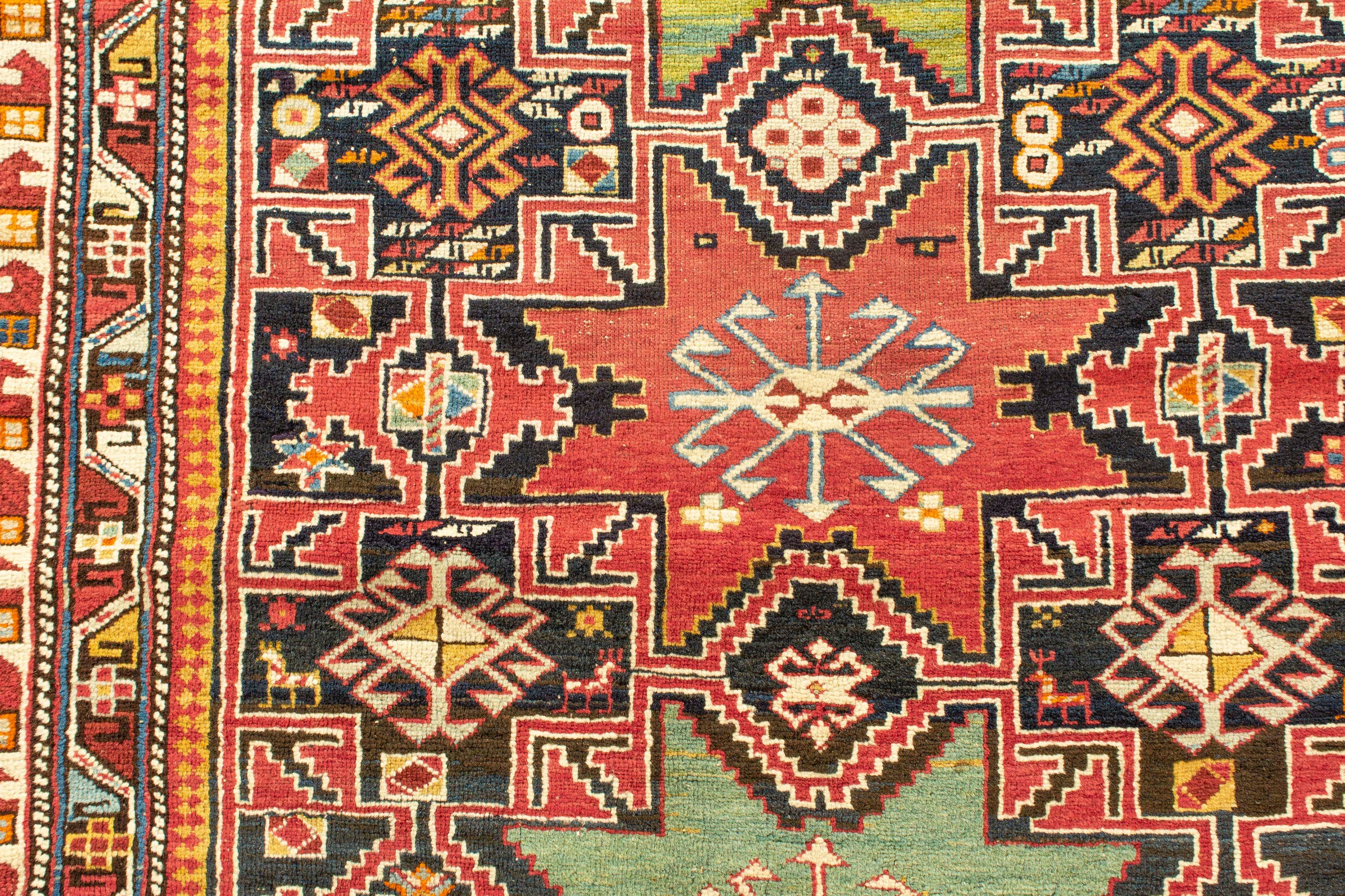 Wool Antique Caucasian Lesghi Rug, circa 1880  4' x 5'2 For Sale