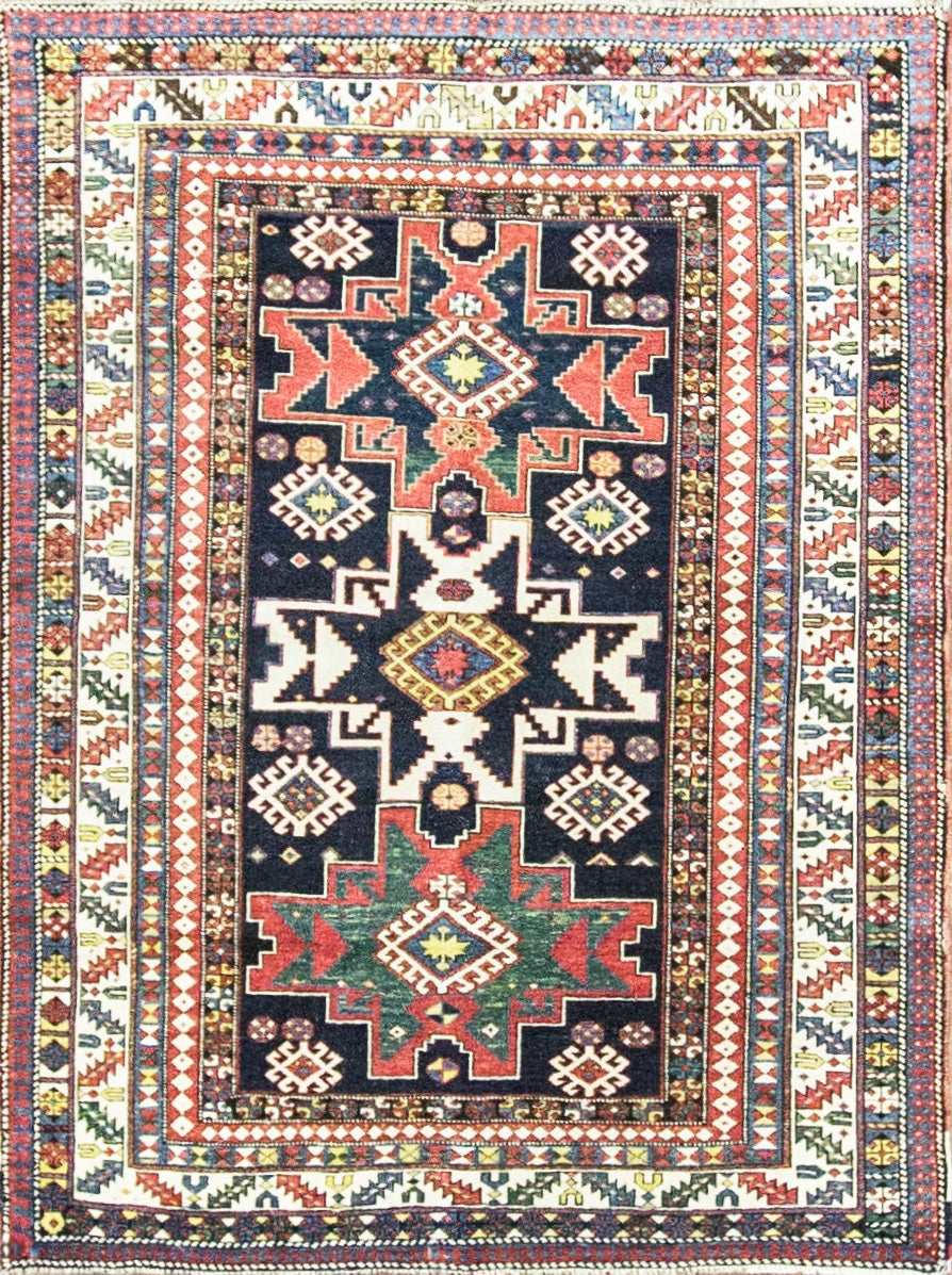 Antique Caucasian Lesghi Star Rug, 3
3" x 5
8"