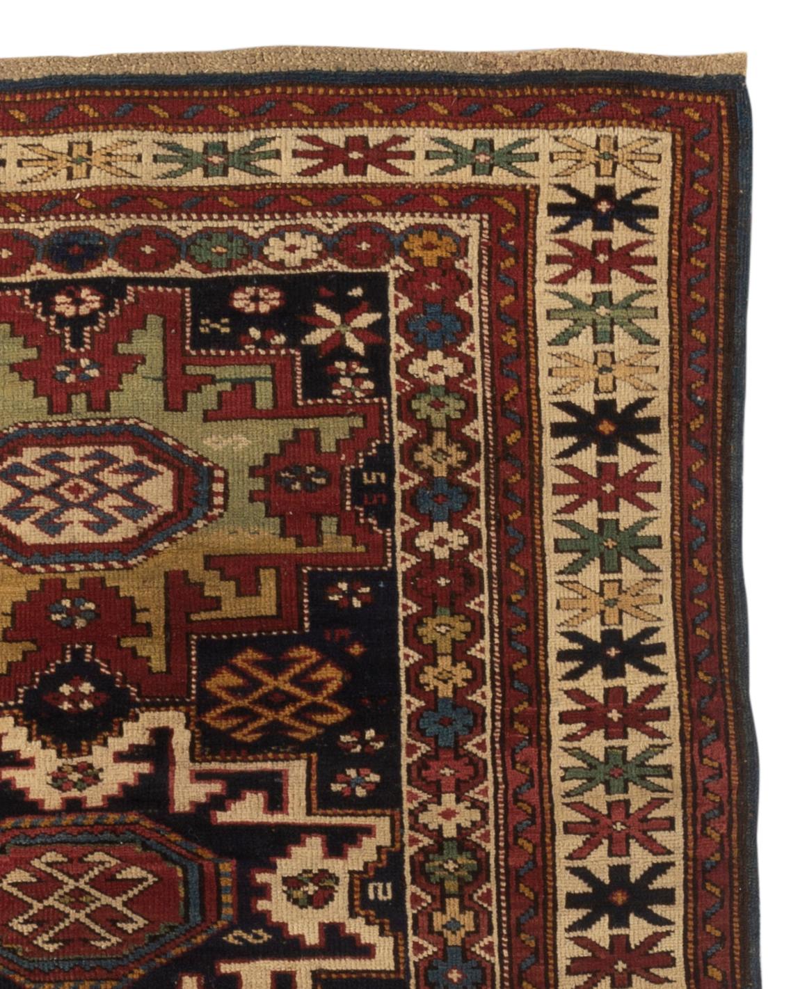 Hand-Woven Antique Caucasian Lesghi Star Rug, circa 1880 For Sale