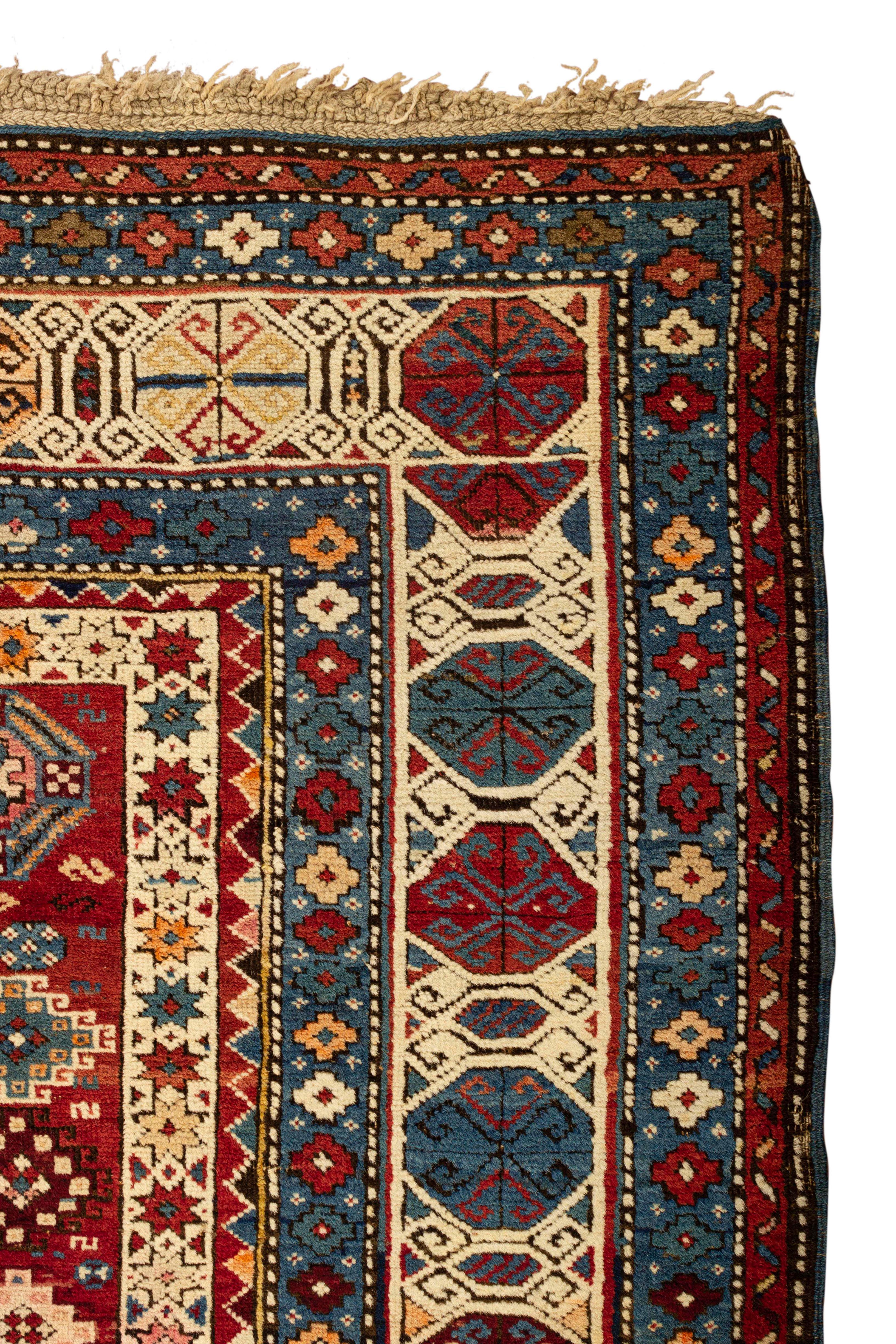 Hand-Woven Antique Caucasian Lesghi Star Rug, circa 1880   3'10 x 5'6 For Sale