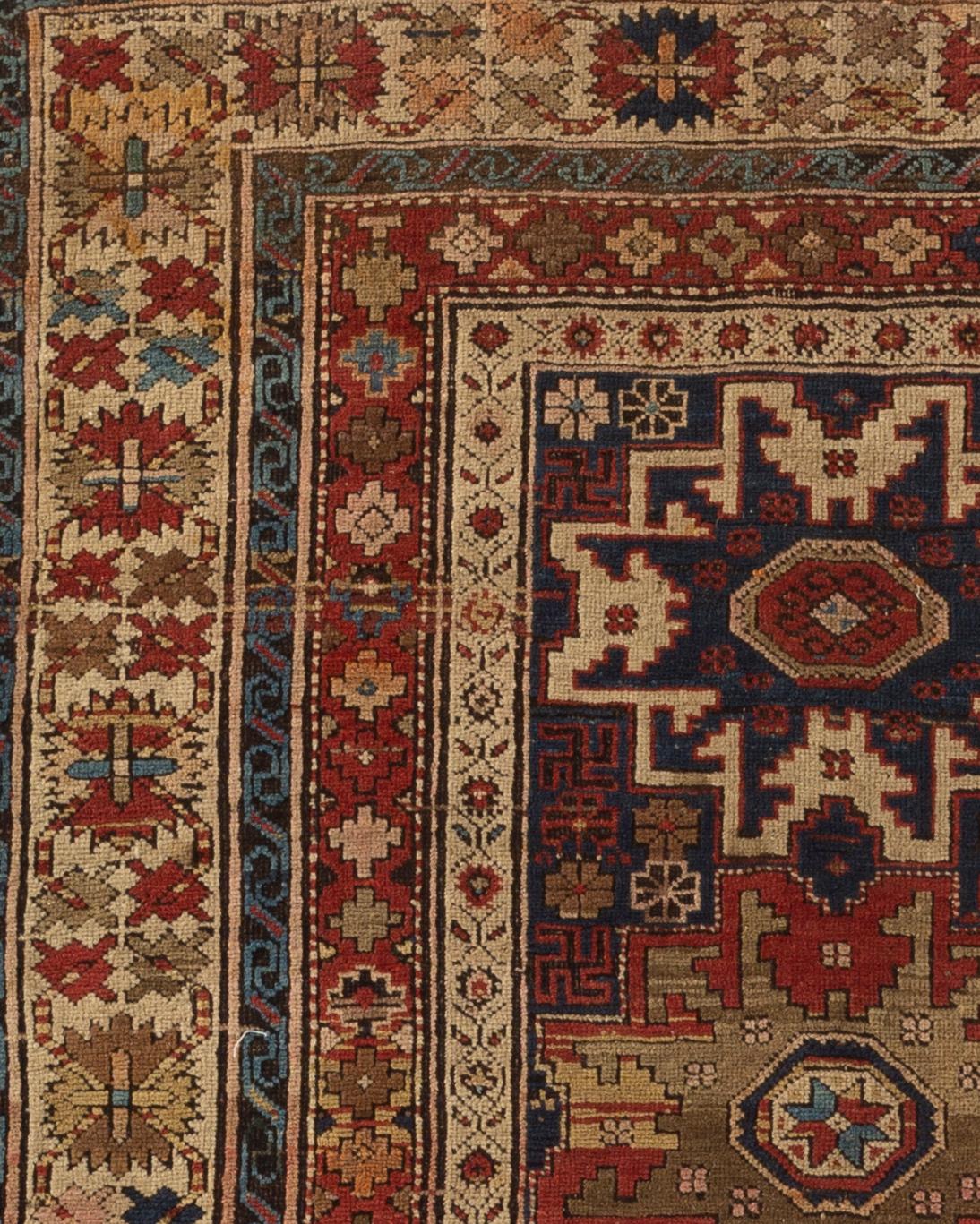 19th Century Antique Caucasian Lesghi Star Rug, circa 1880 For Sale