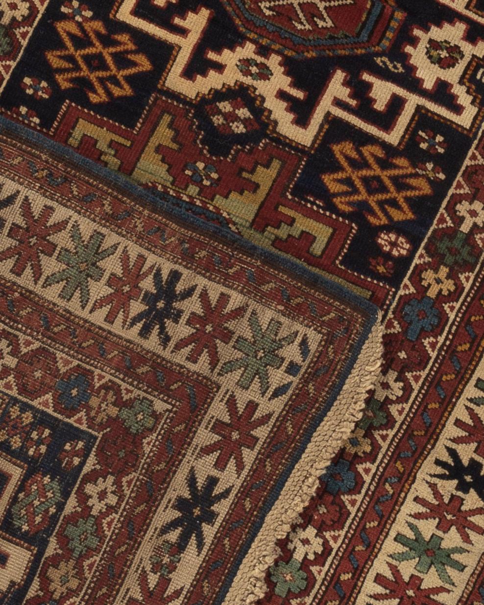 Wool Antique Caucasian Lesghi Star Rug, circa 1880 For Sale