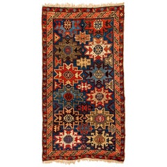 Antique Caucasian Lesghi Star Wool Hand Knotted Rug Woven by the Kurds