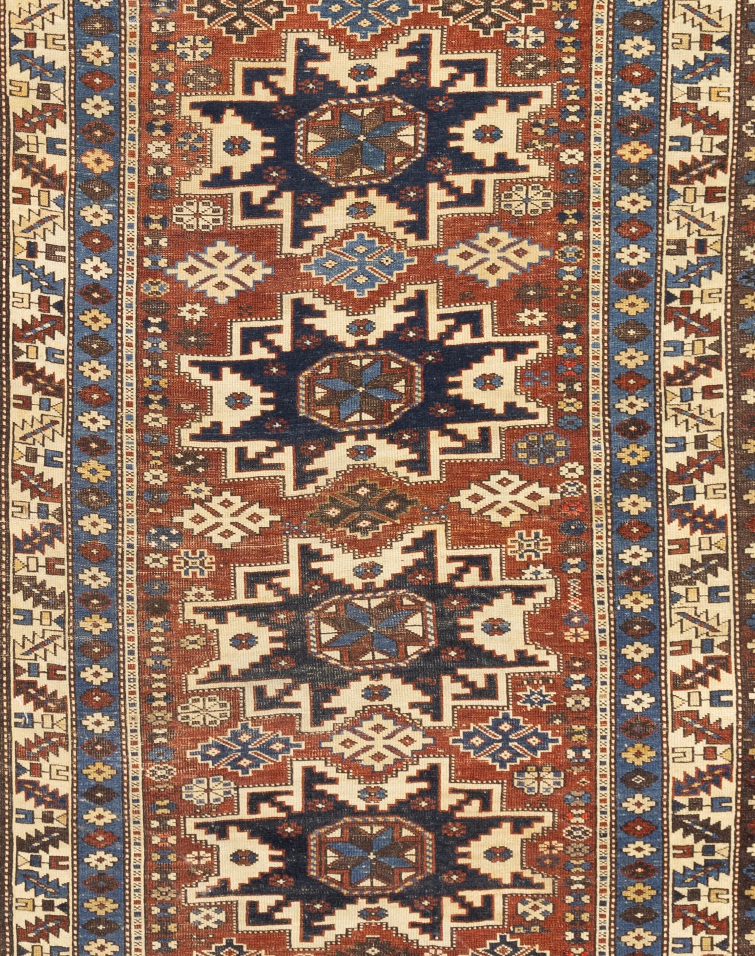 Hand-Knotted Antique Caucasian Lezgi Rug 3'7