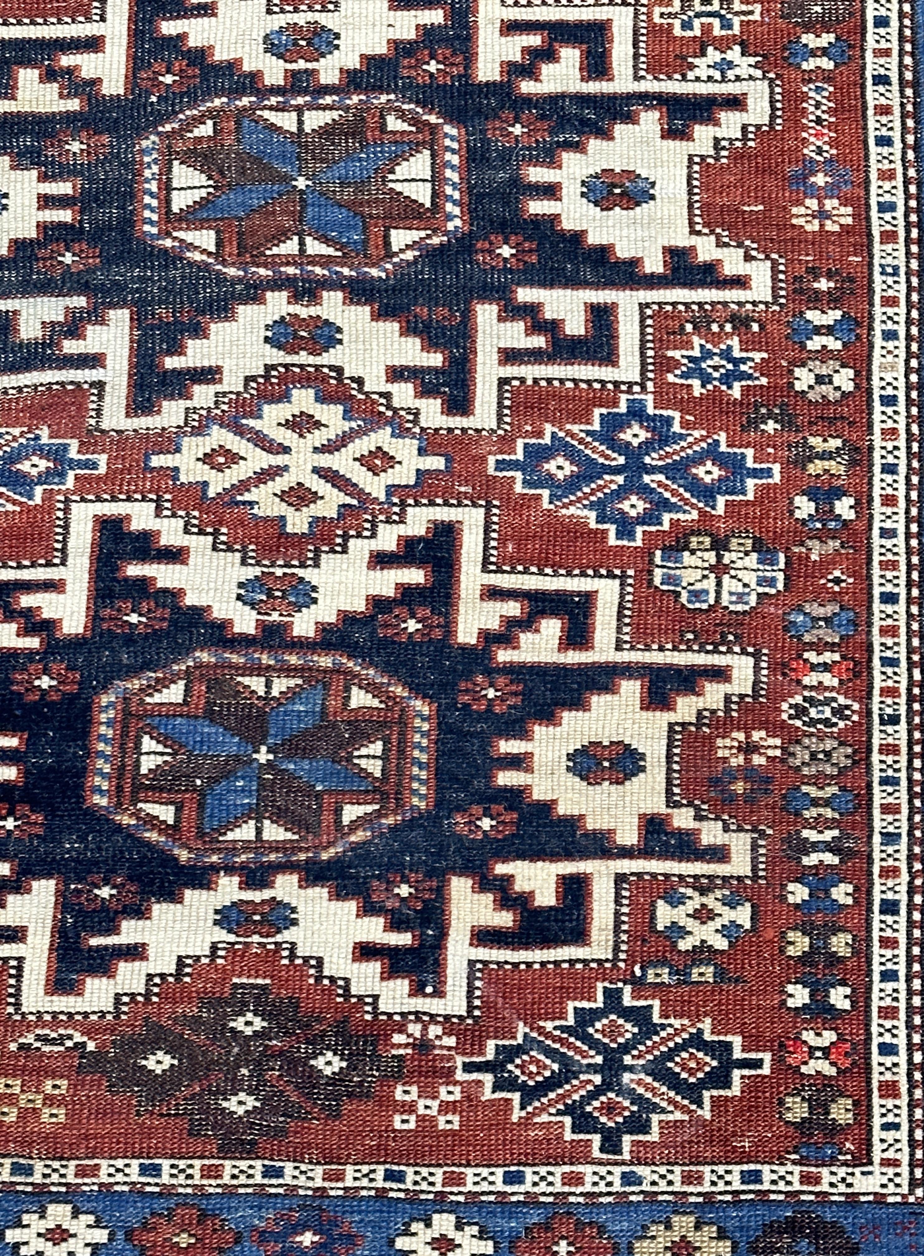 Wool Antique Caucasian Lezgi Rug 3'7