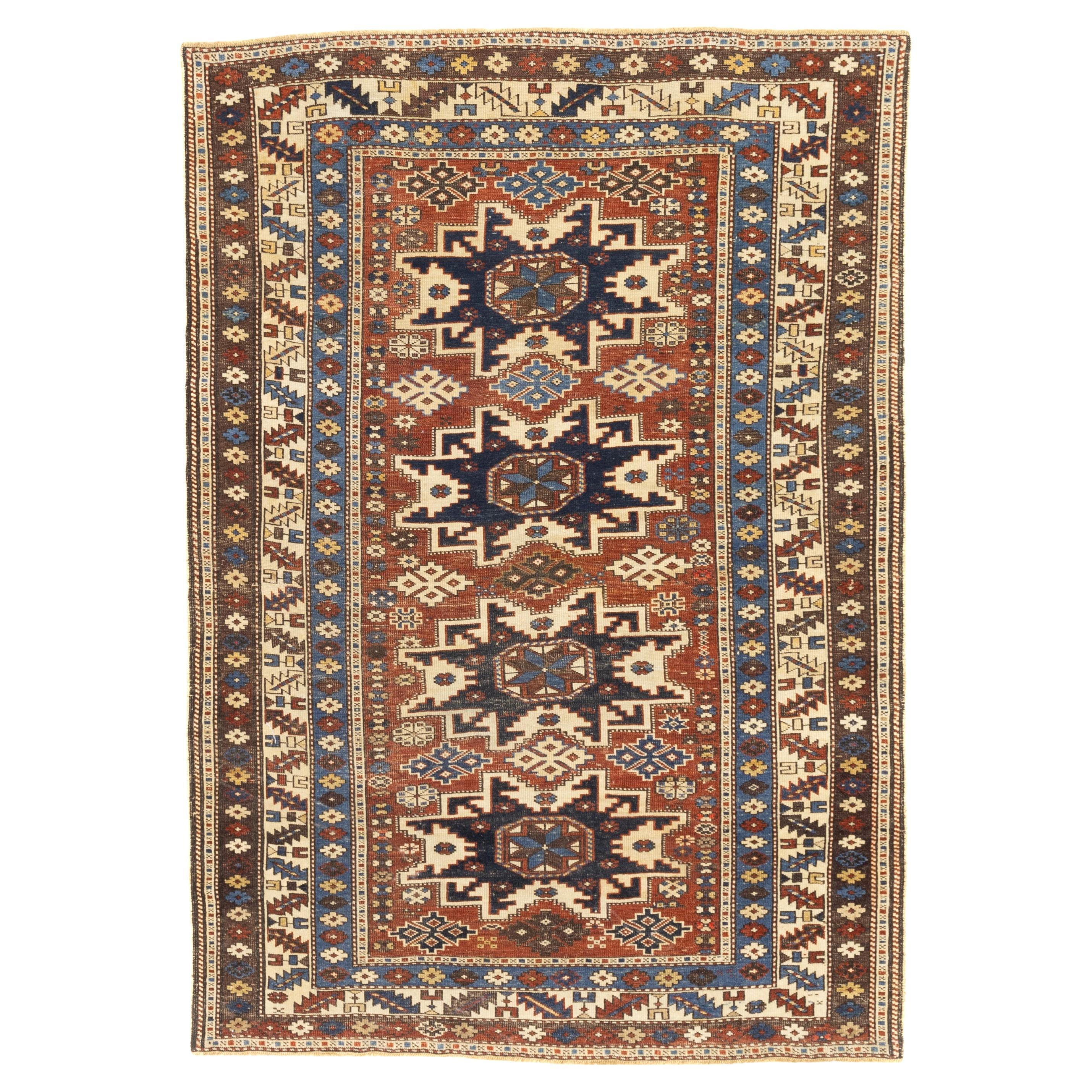 Tapis Lezgi caucasien antique 3'7" x 5'2"