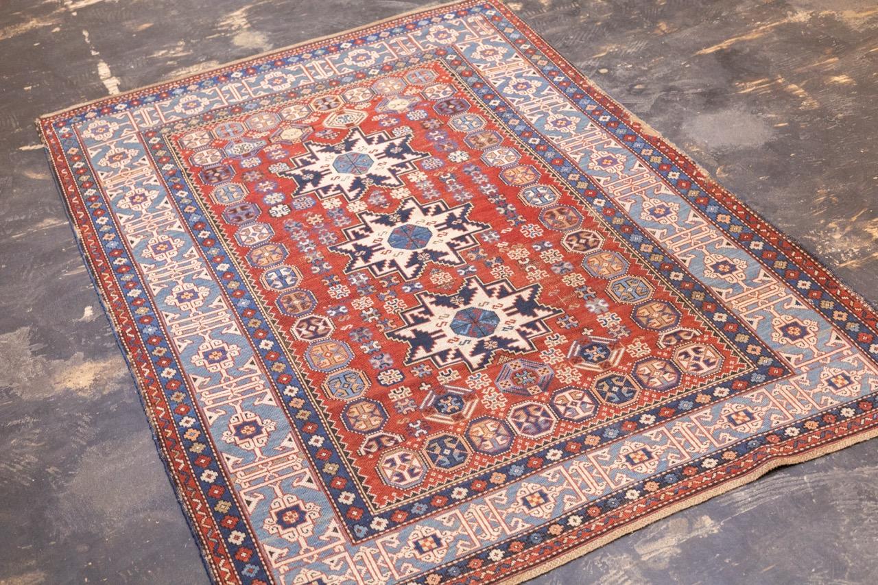 Antike kaukasische Lezgi Teppich 4'2