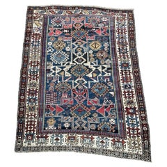 Antique Caucasian Lezgi Rug, Horses & Star Medallions, c.1900, 5'3"×4' - 1N131