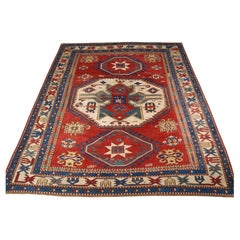 Tapis caucasien ancien Lori Pambak Kazak au design traditionnel audacieux