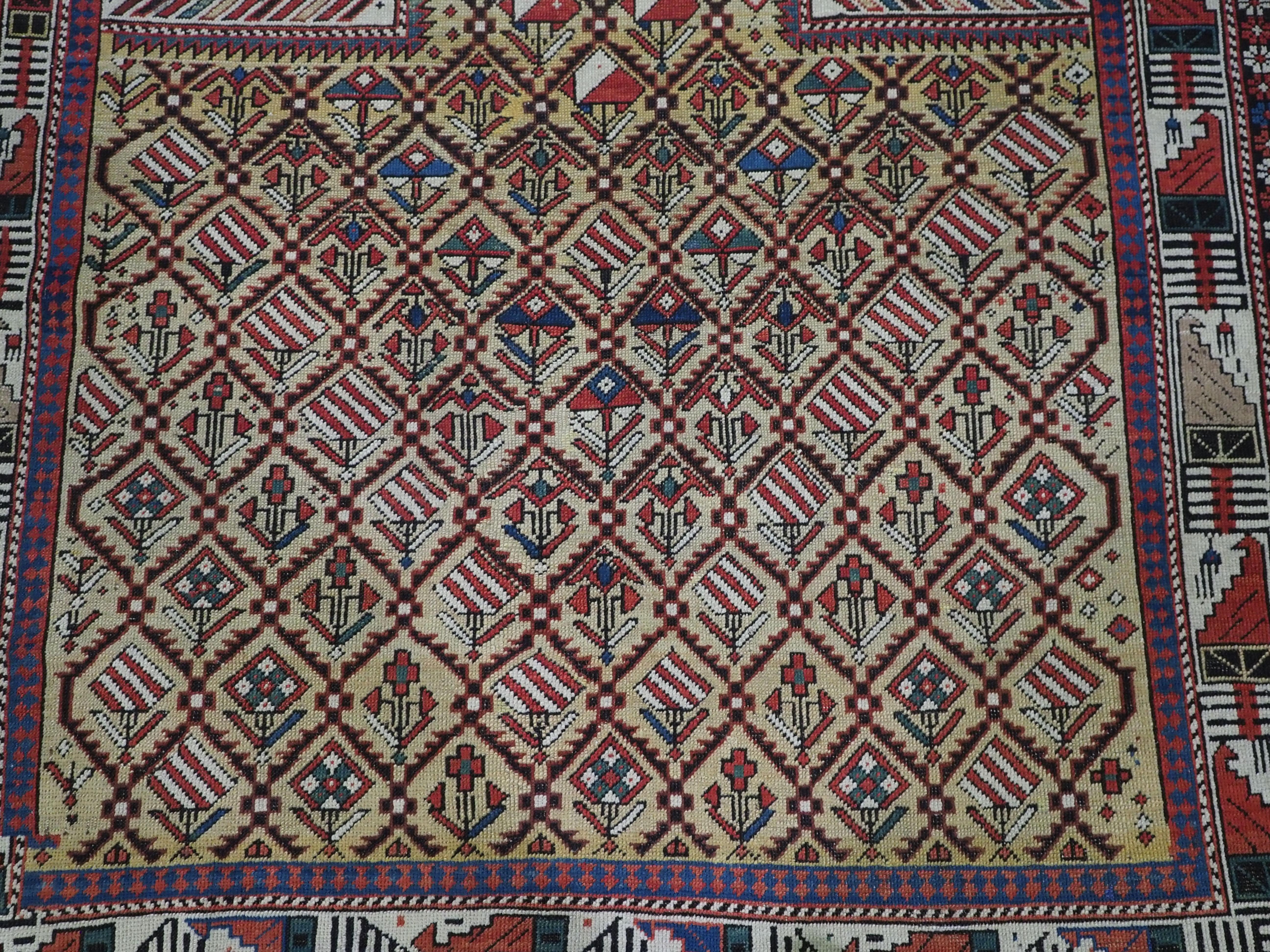 Antique Caucasian Marasali prayer rug of the scarce 'yellow' ground colour.   For Sale 1