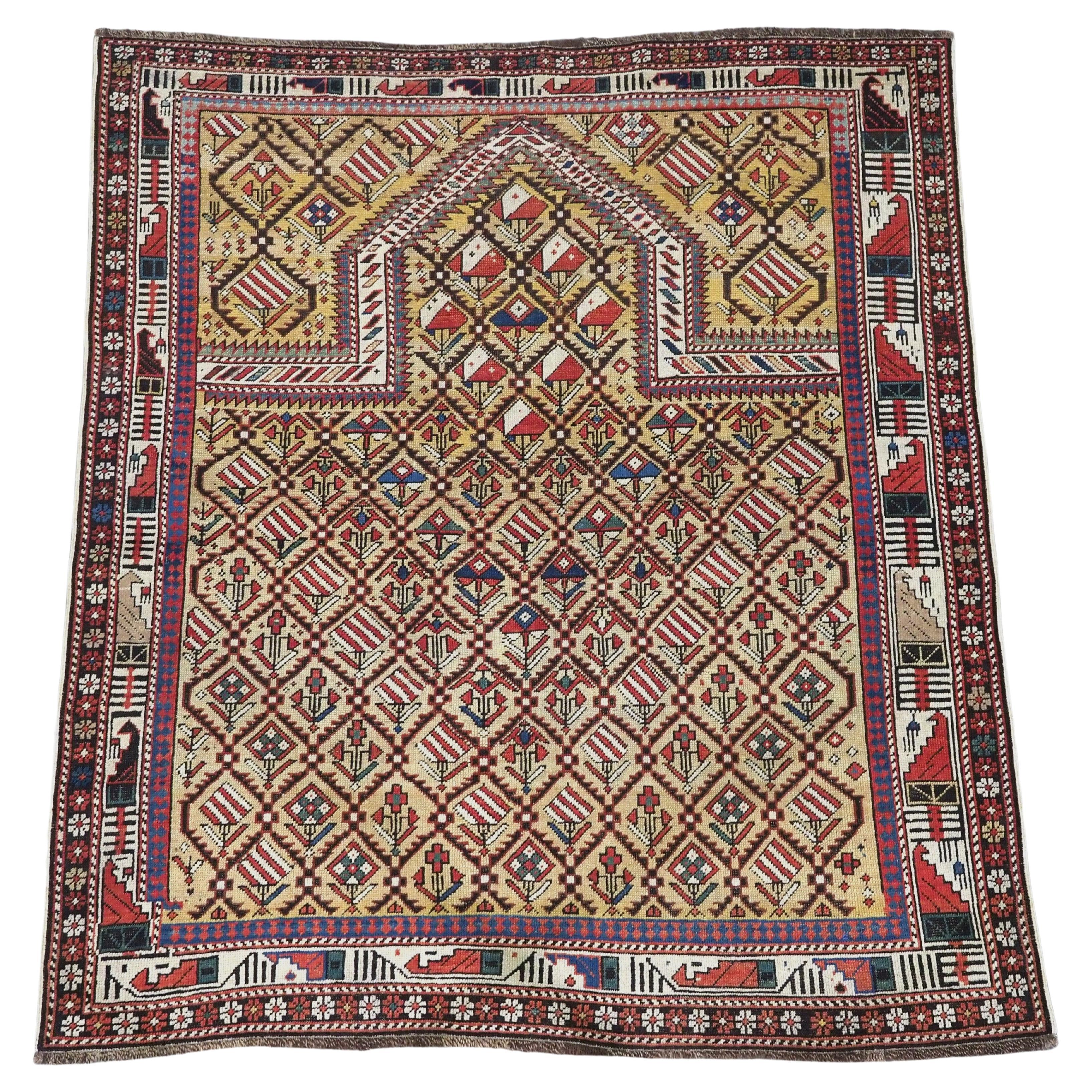 Antique Caucasian Marasali prayer rug of the scarce 'yellow' ground colour.  