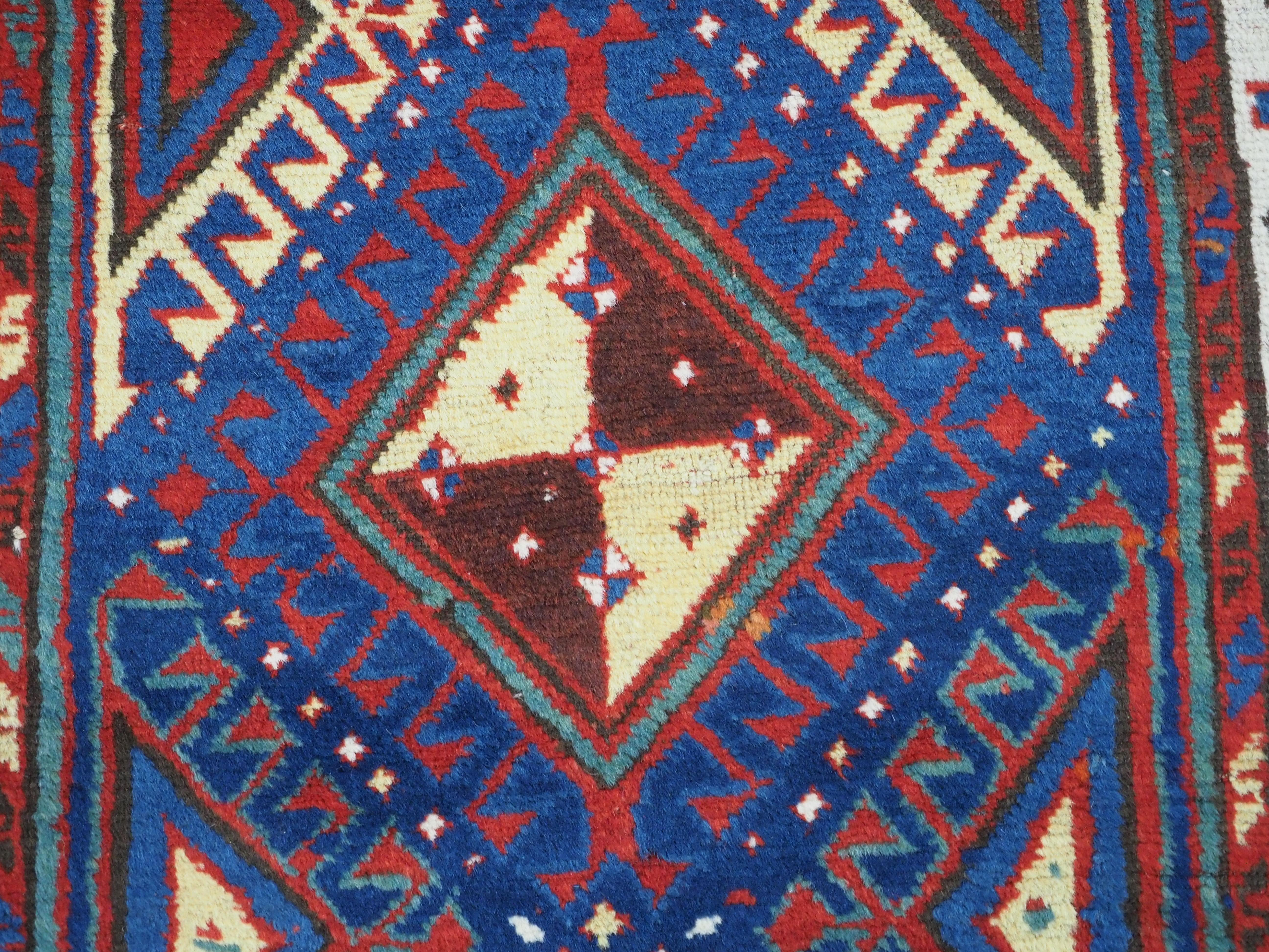 Antique Caucasian Moghan Kazak long rug / runner, circa 1880. For Sale 4