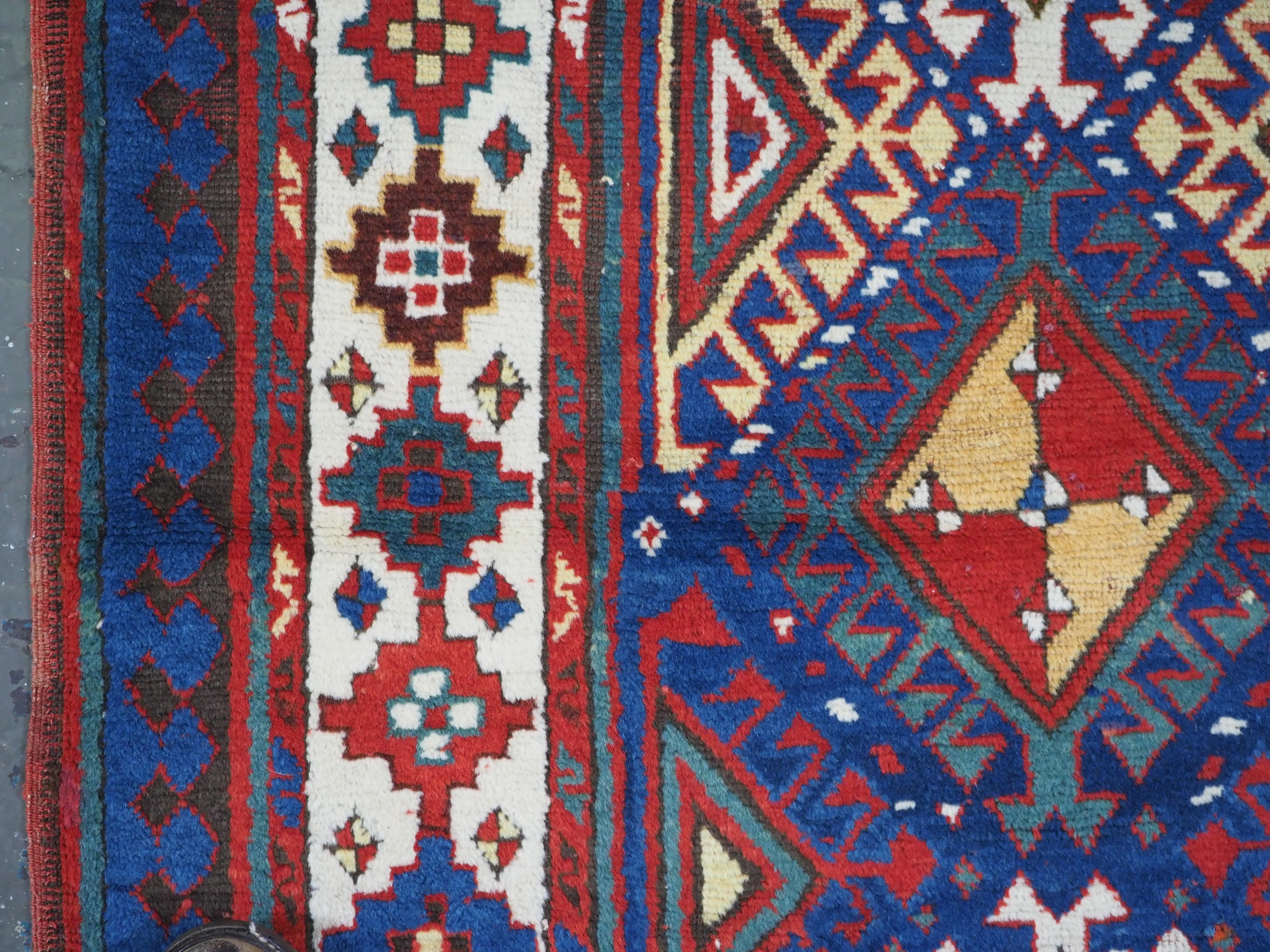 Antique Caucasian Moghan Kazak long rug / runner, circa 1880. For Sale 1