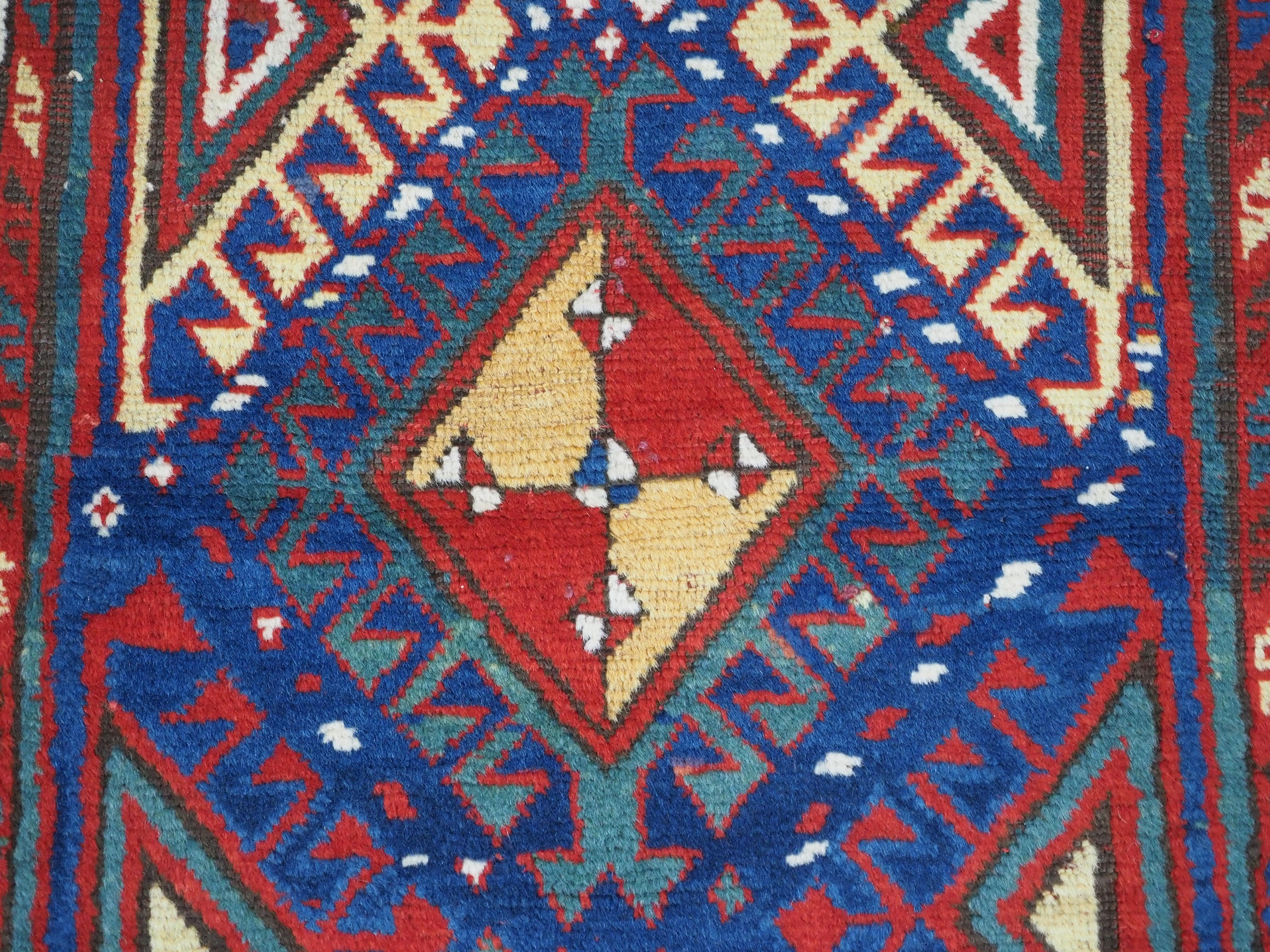Antique Caucasian Moghan Kazak long rug / runner, circa 1880. For Sale 3