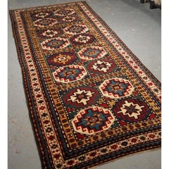 Antique Caucasian Moghan Kazak Long Rug with Memling Guls, circa 1890