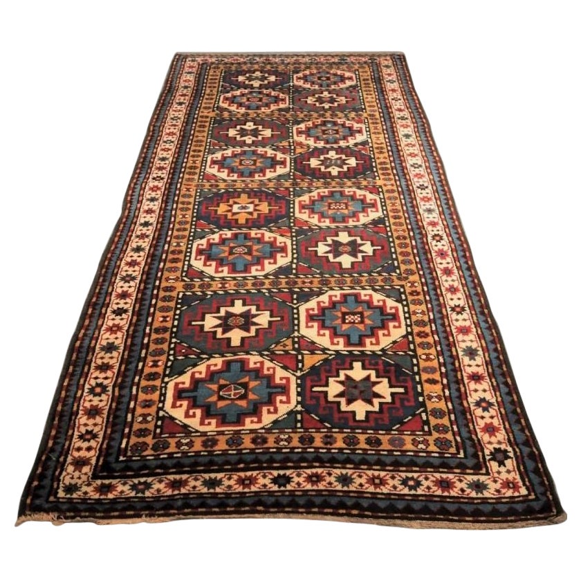 Antique Caucasian Moghan Kazak Long Rug with Memling Guls, circa 1890