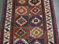 Antique Caucasian Moghan Kazak Rug With Memling Gul Design, Circa 1890