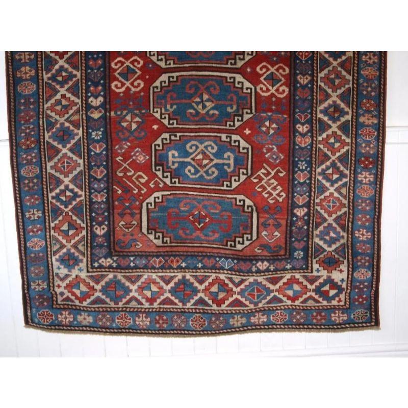 19th Century Antique Caucasian Moghan Kazak Rug with Octagon Design For Sale