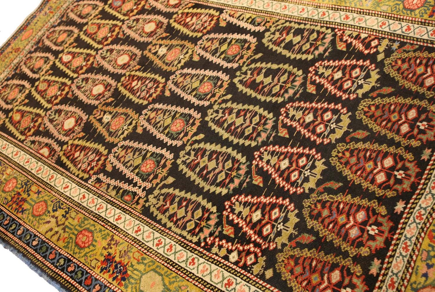 Kazak Antique Caucasian Olive Green Border Wool Seychour 'Zeikhur' Rug, 1880-1900 For Sale