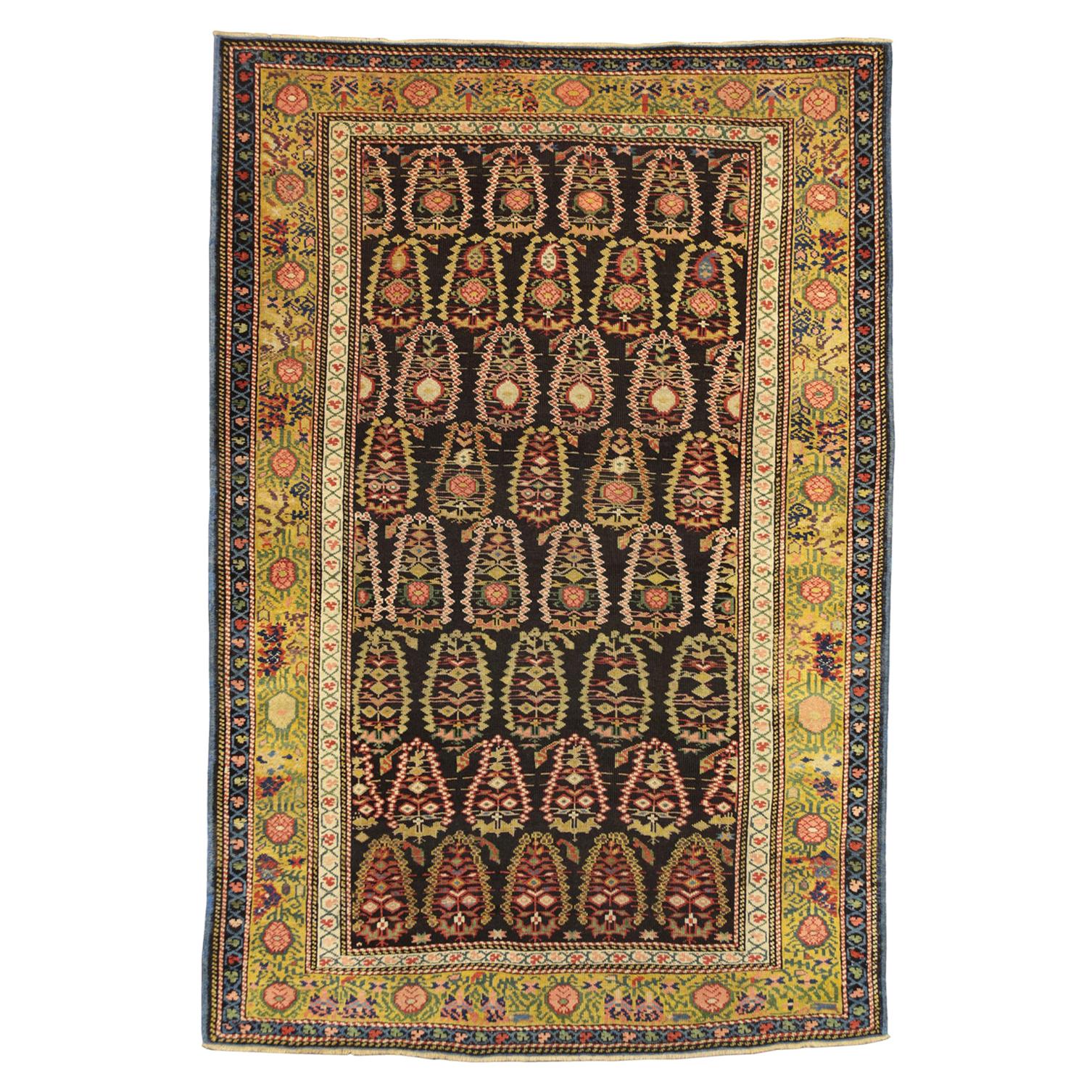 Antique Caucasian Olive Green Border Wool Seychour 'Zeikhur' Rug, 1880-1900 For Sale