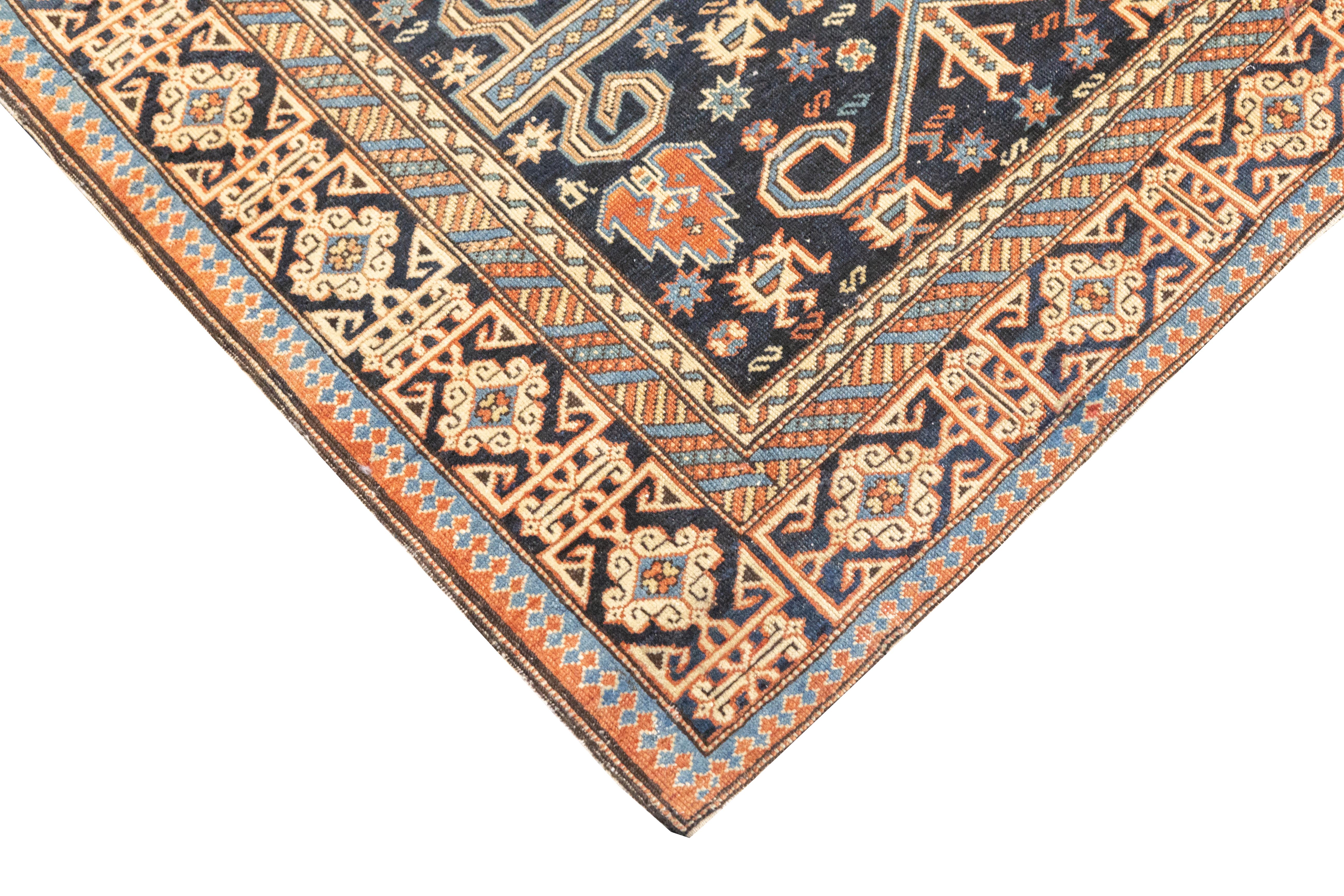 Hand-Knotted Antique Caucasian Perpedil Rug 3'1'' x 3'11'' For Sale