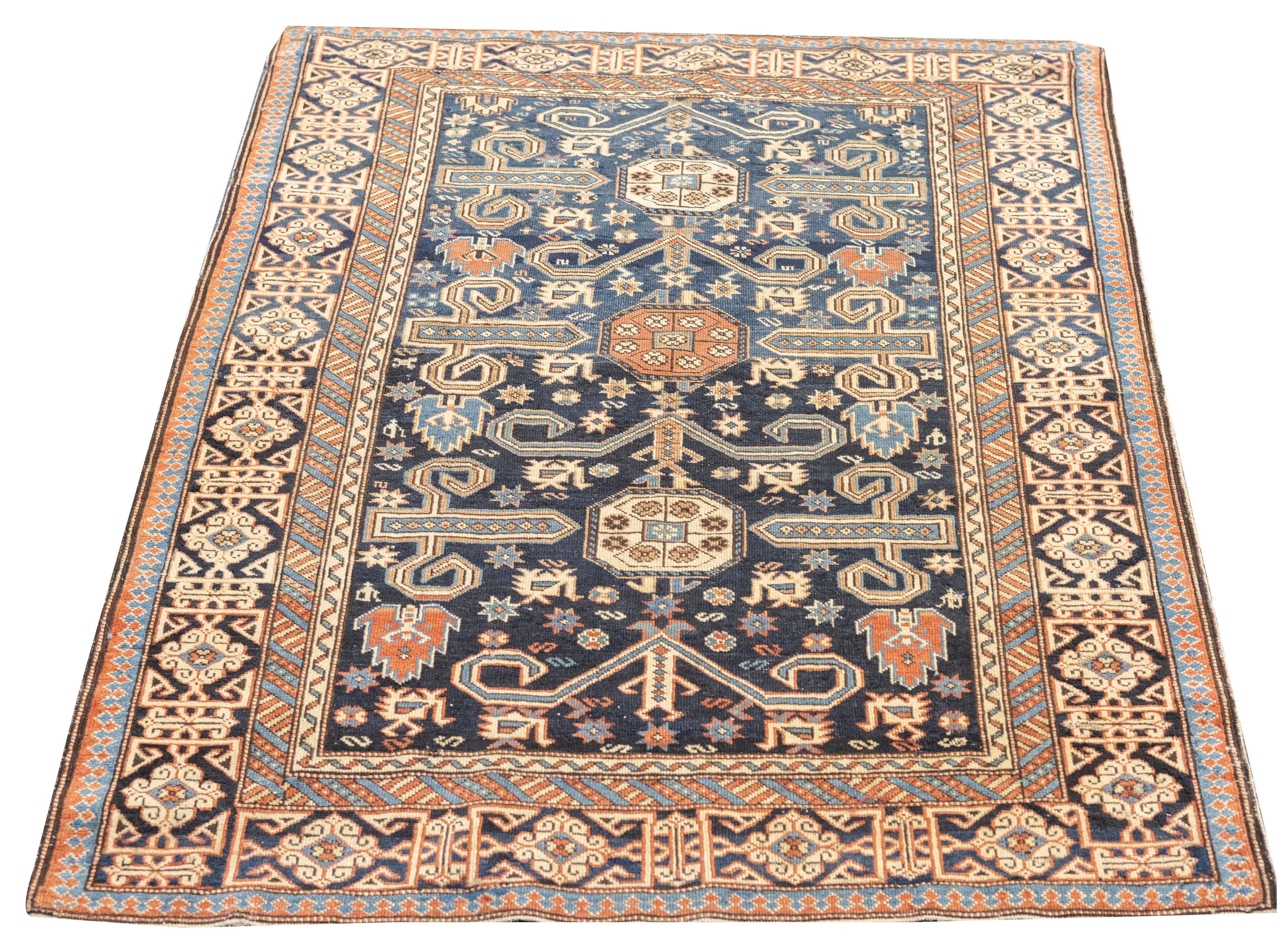 Antique Caucasian Perpedil Rug 3'1'' x 3'11'' For Sale 1