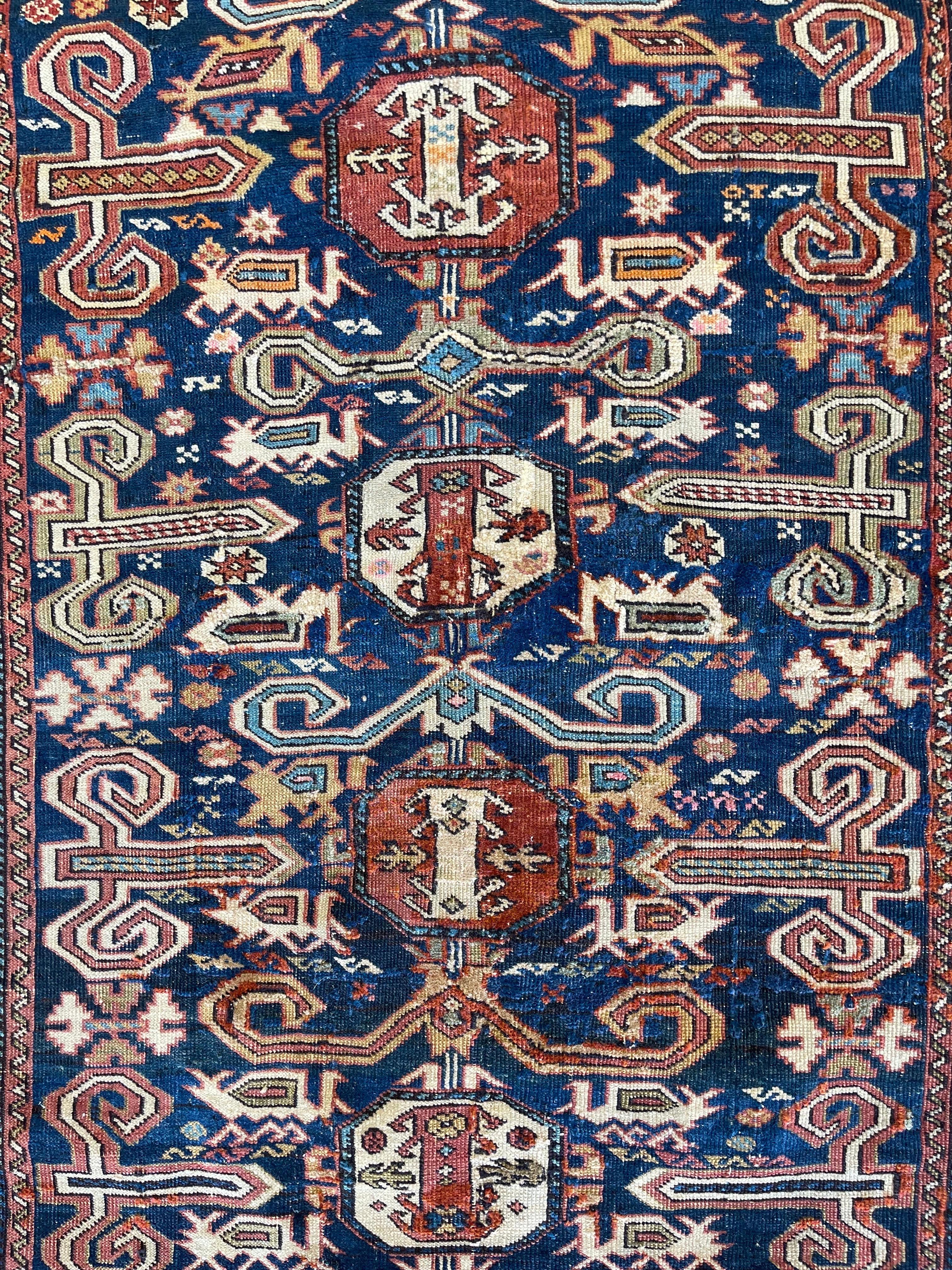 Kazak Antique Caucasian Perpedil rug circa 1900 For Sale