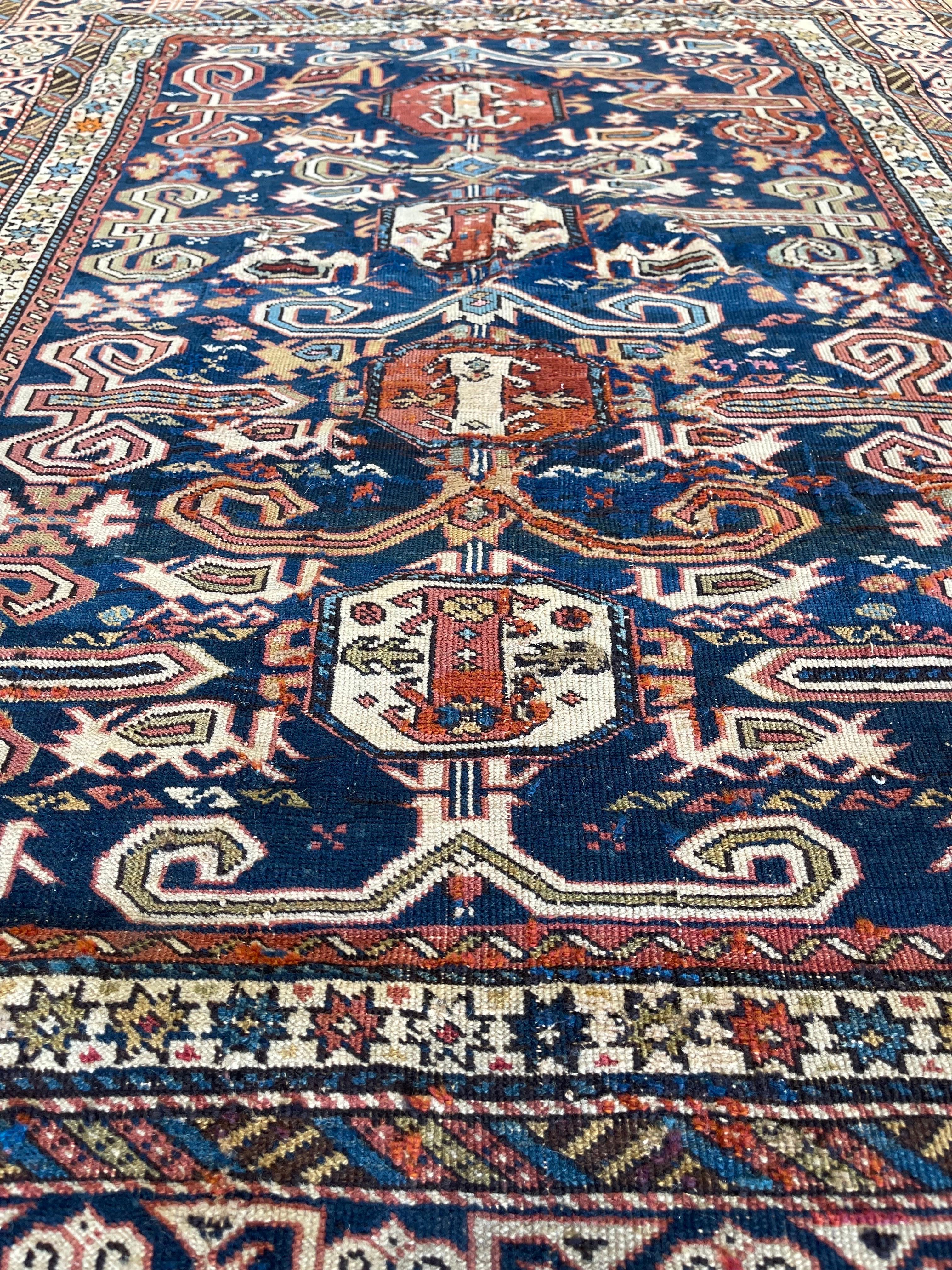 Vegetable Dyed Antique Caucasian Perpedil rug circa 1900 For Sale
