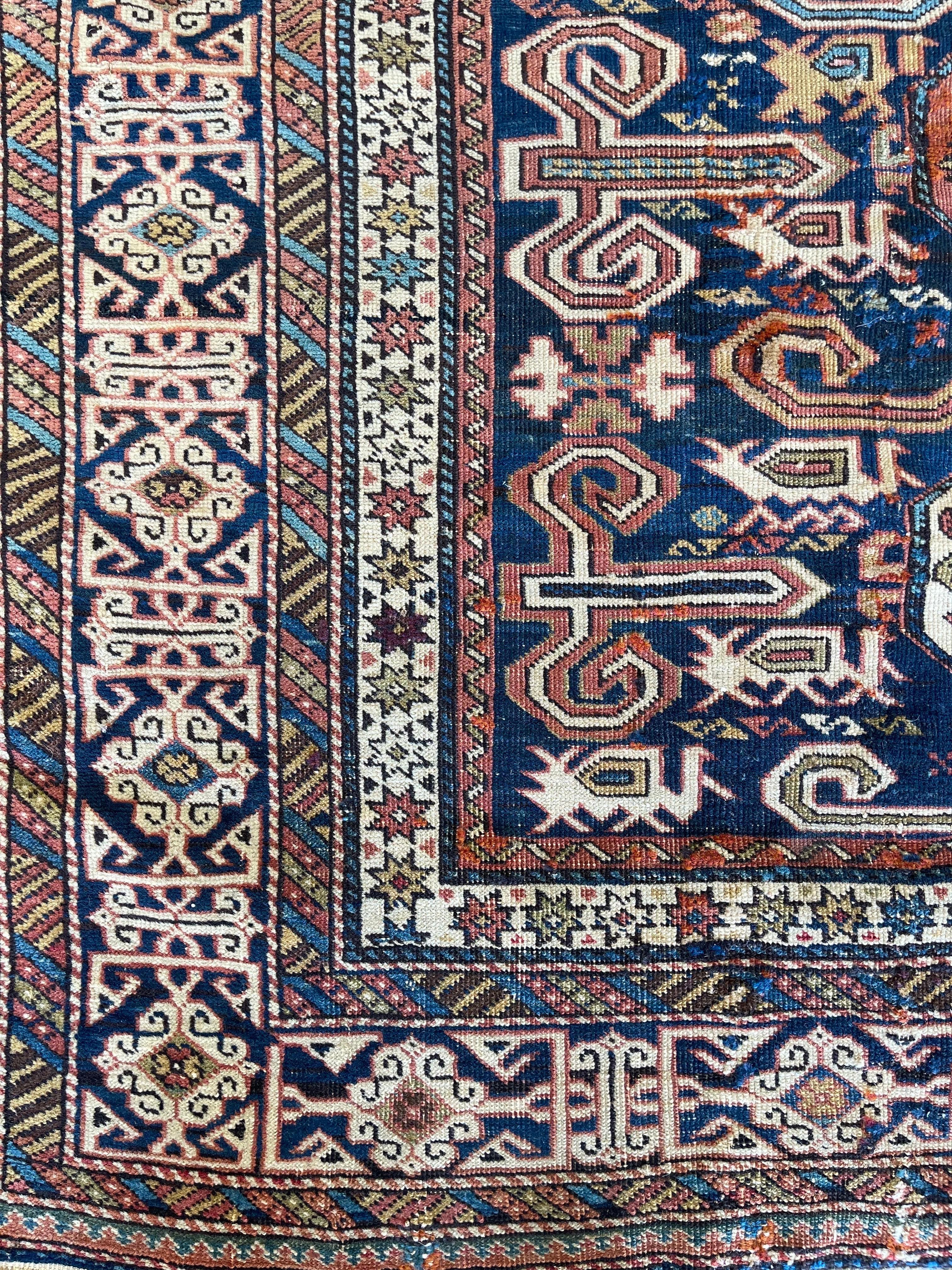 Wool Antique Caucasian Perpedil rug circa 1900 For Sale
