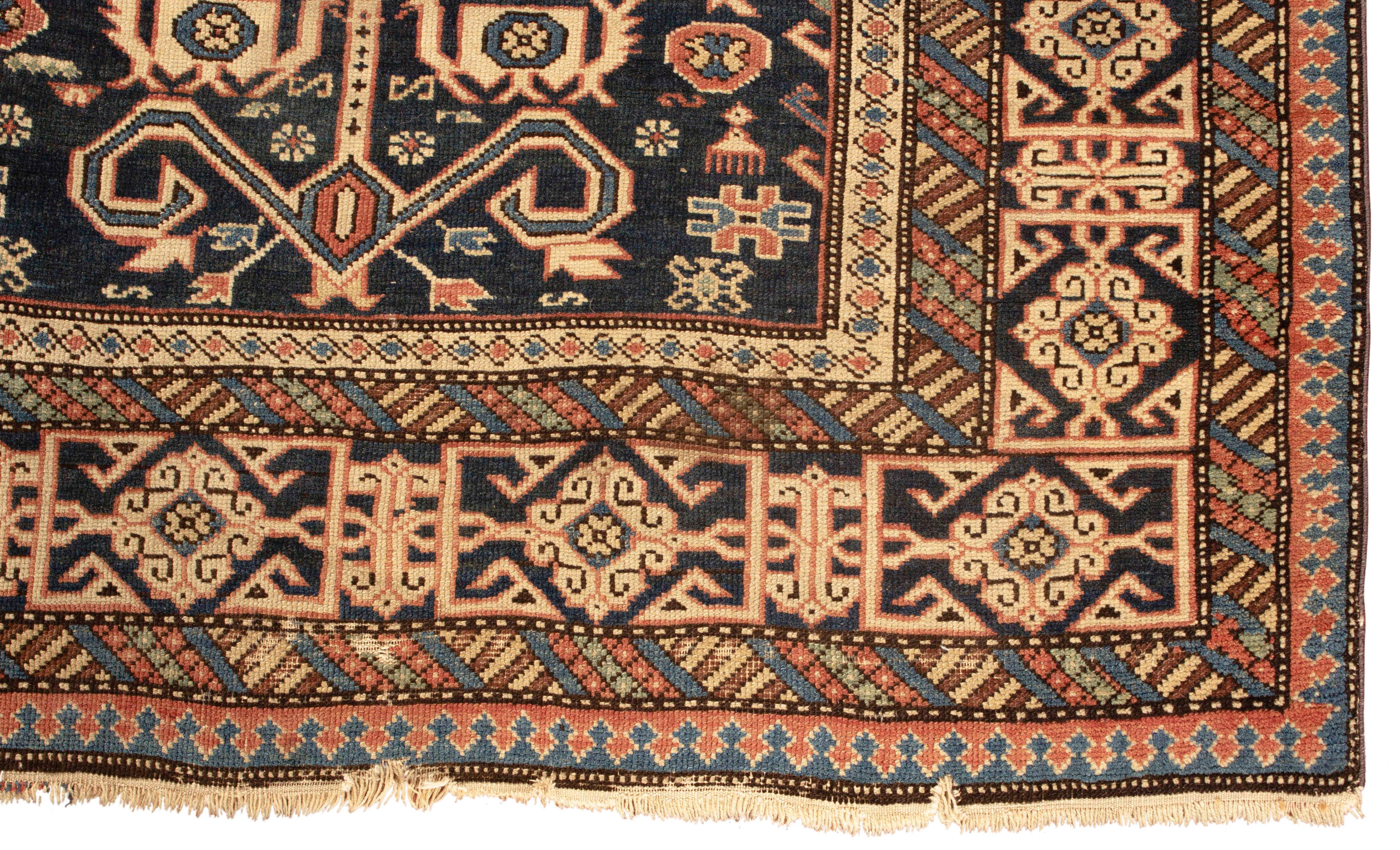 Hand-Woven Antique Caucasian Perpedil Shirvan Rug, circa 1880  3'3 x 4'5 For Sale