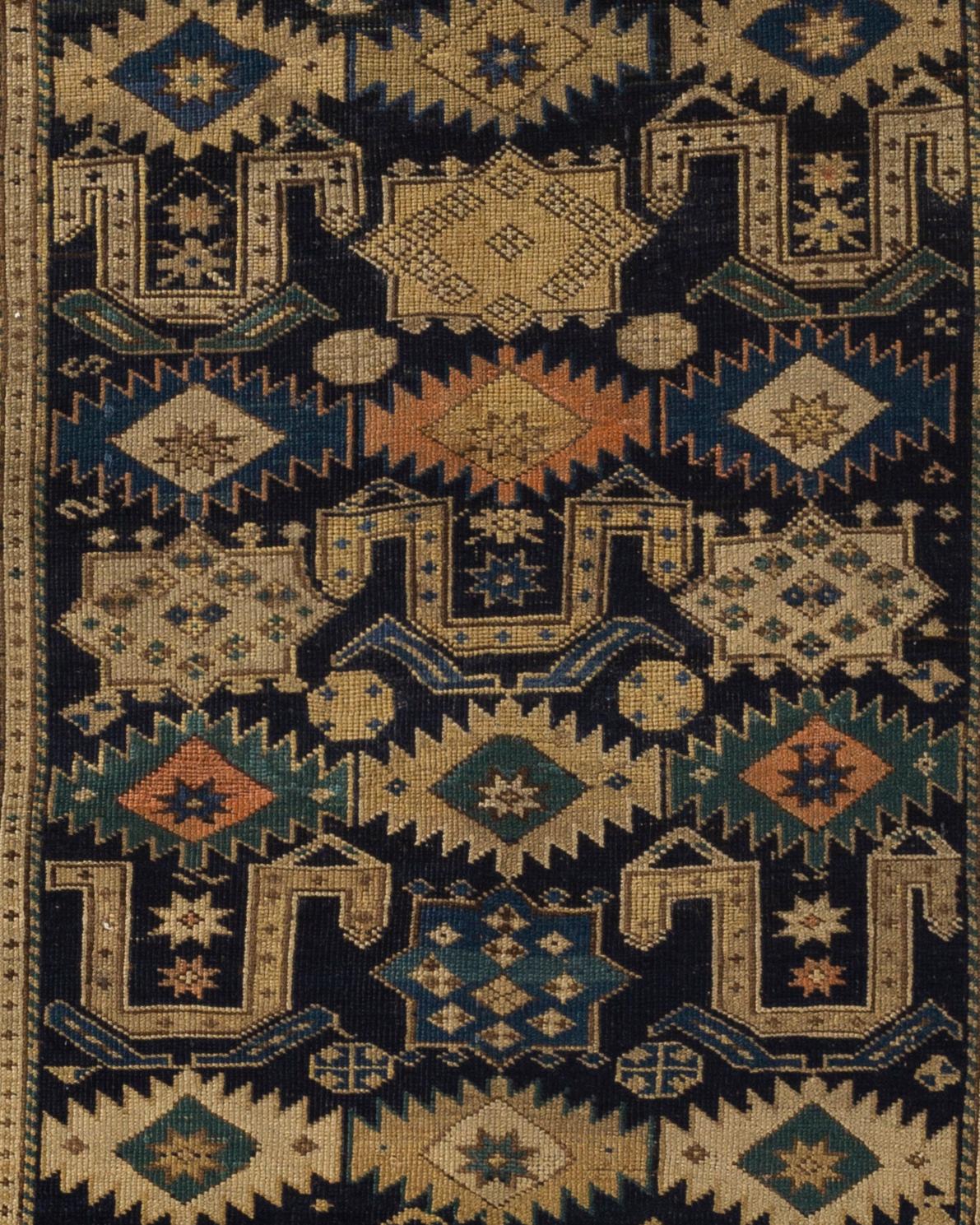 19th Century Antique Caucasian Perpedil Shirvan Rug, circa 1880 3'6 x 5'4 For Sale