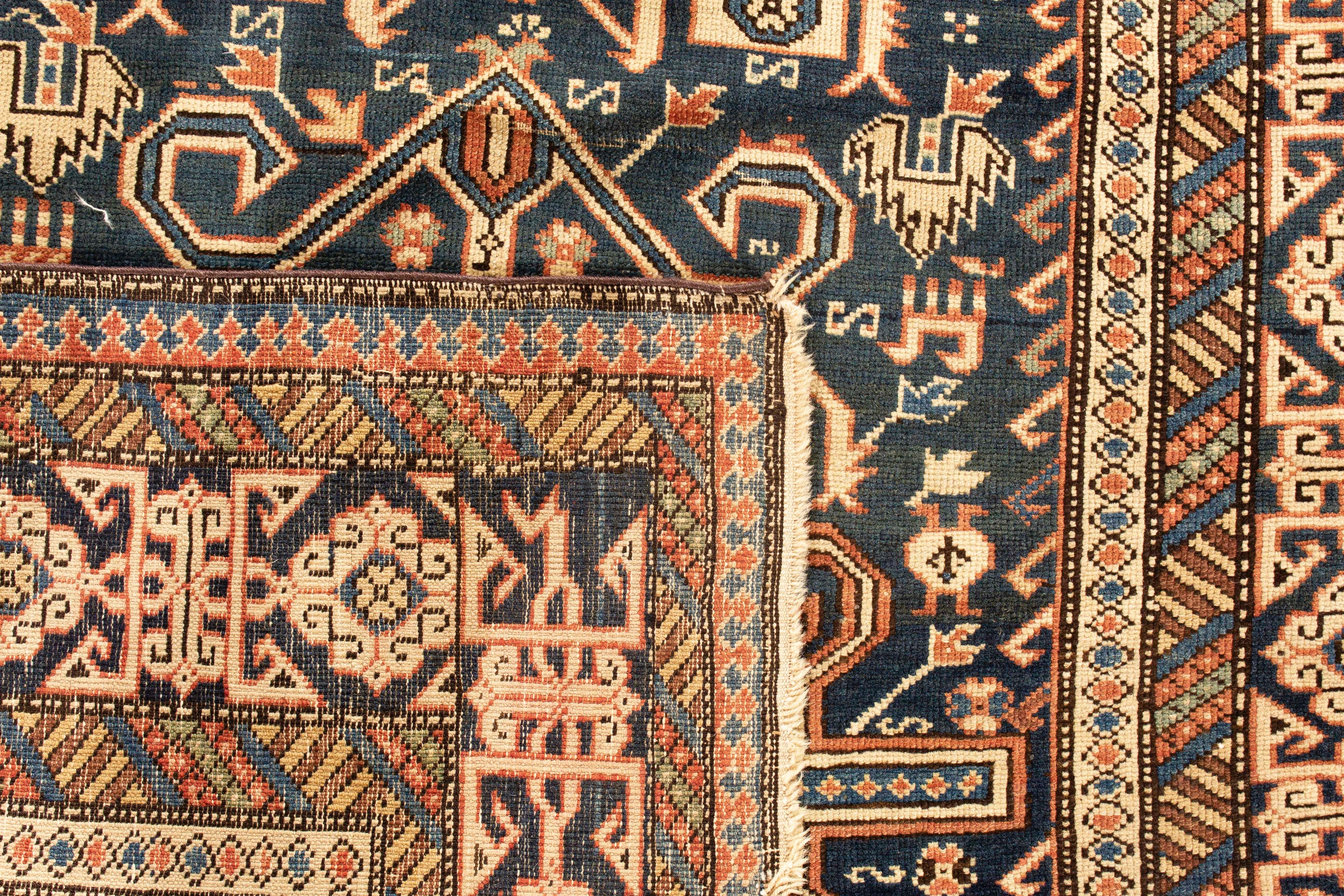19th Century Antique Caucasian Perpedil Shirvan Rug, circa 1880  3'3 x 4'5 For Sale