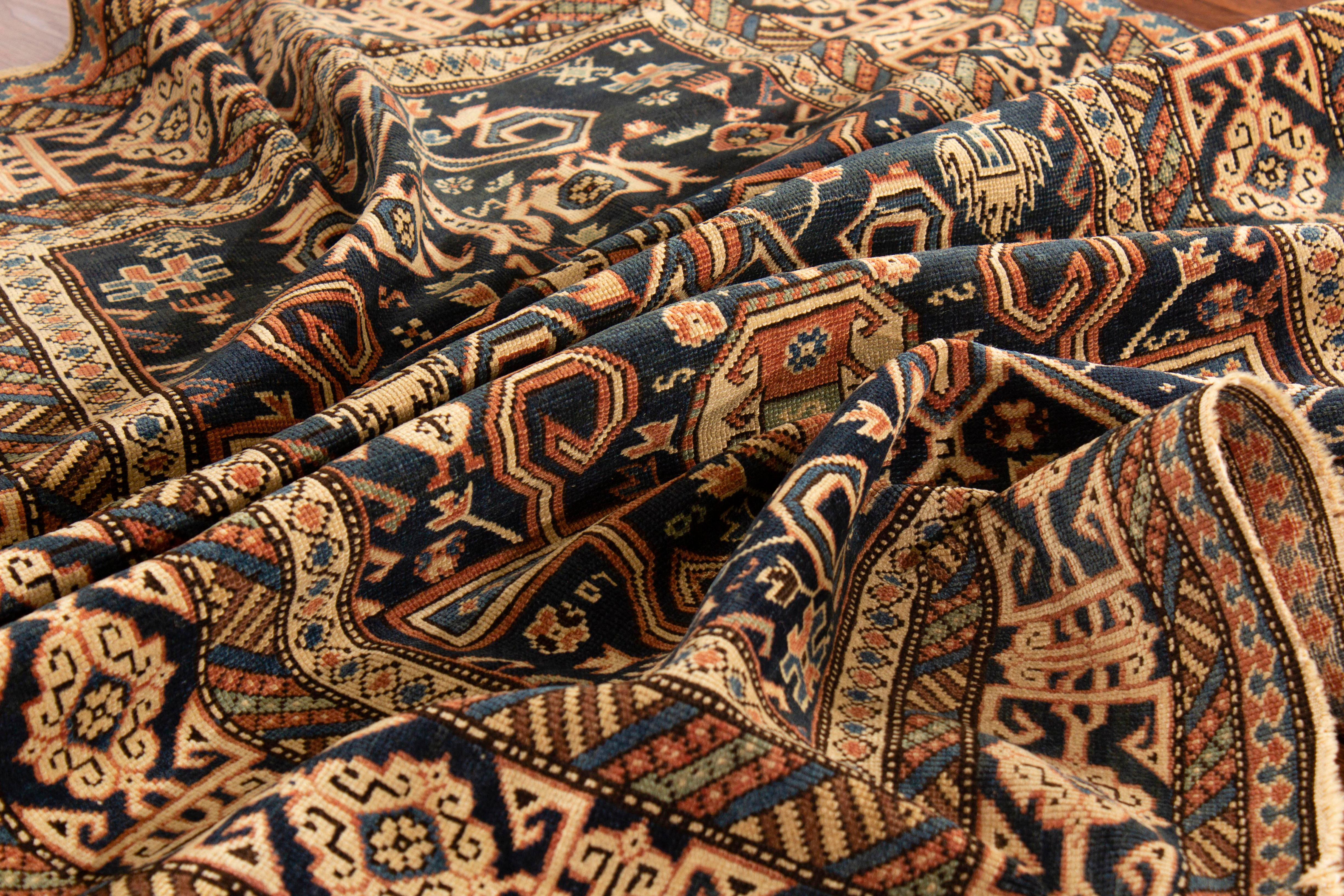 Wool Antique Caucasian Perpedil Shirvan Rug, circa 1880  3'3 x 4'5 For Sale
