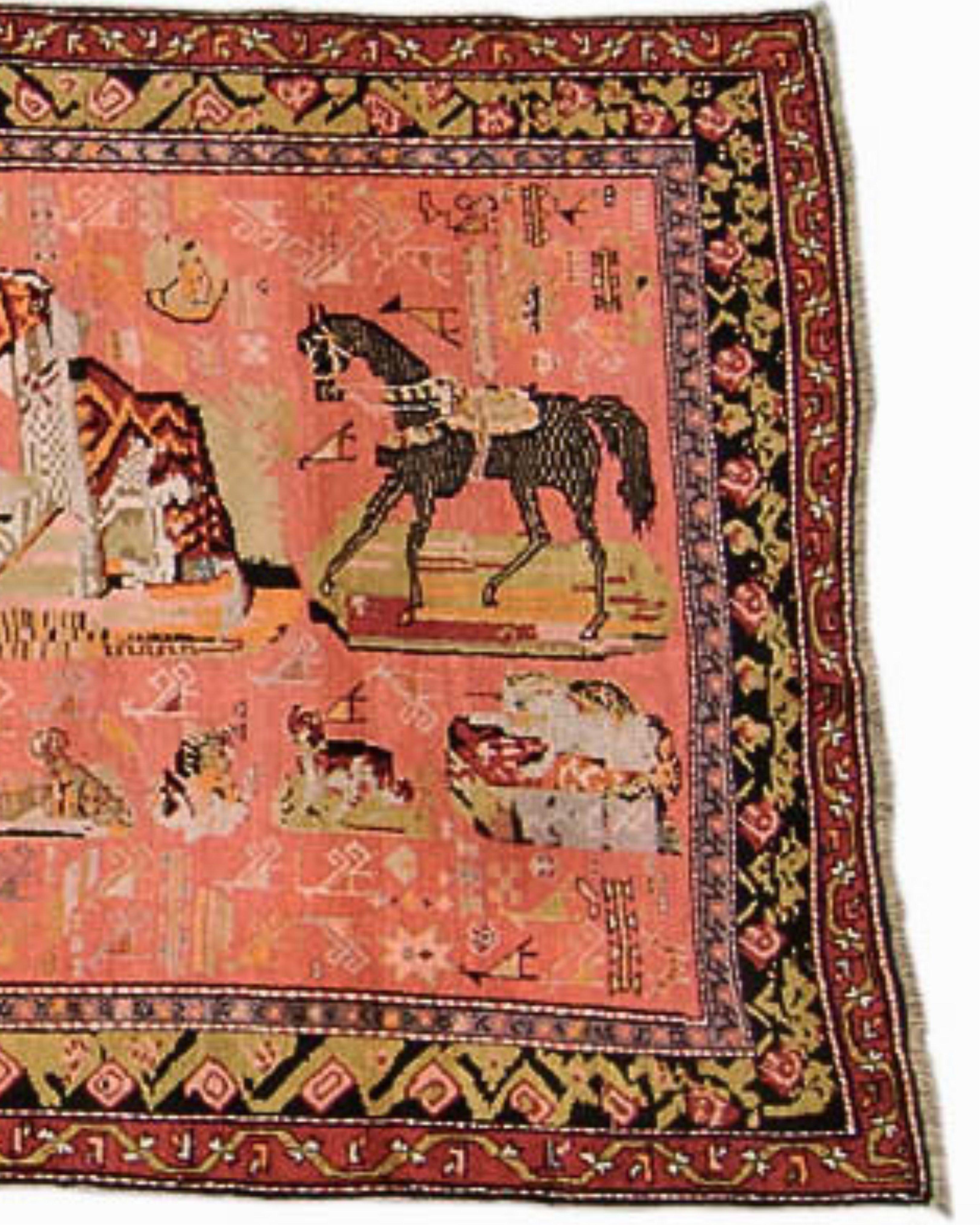 Antiker kaukasischer Bildteppich mit Pferd aus Karabagh, Anfang 20.

Zusätzliche Informationen:
Abmessungen: 4'7