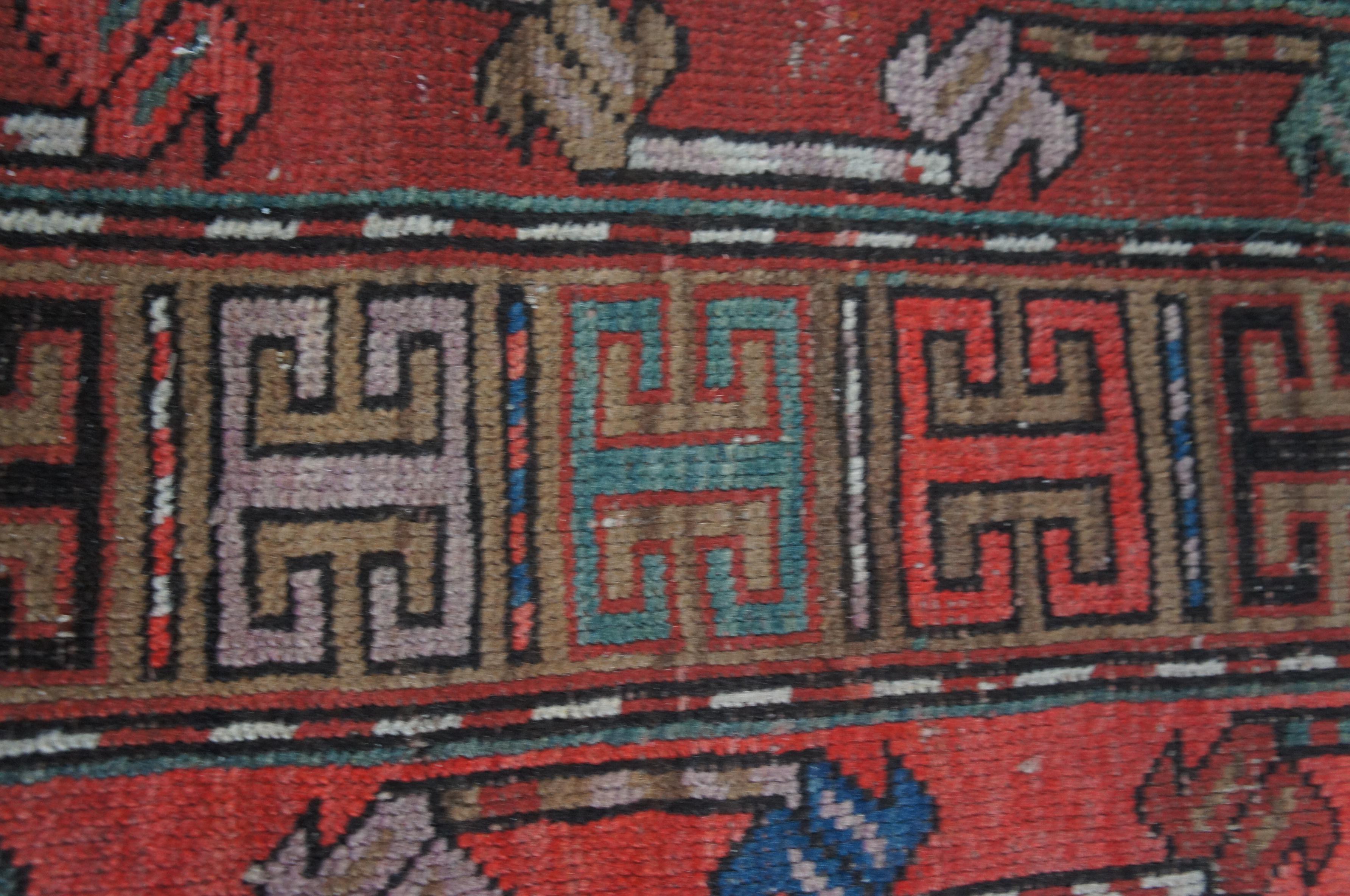 Antique Caucasian Red & Blue Hand Woven Wool Karabagh Geometric Prayer Rug Mat For Sale 5