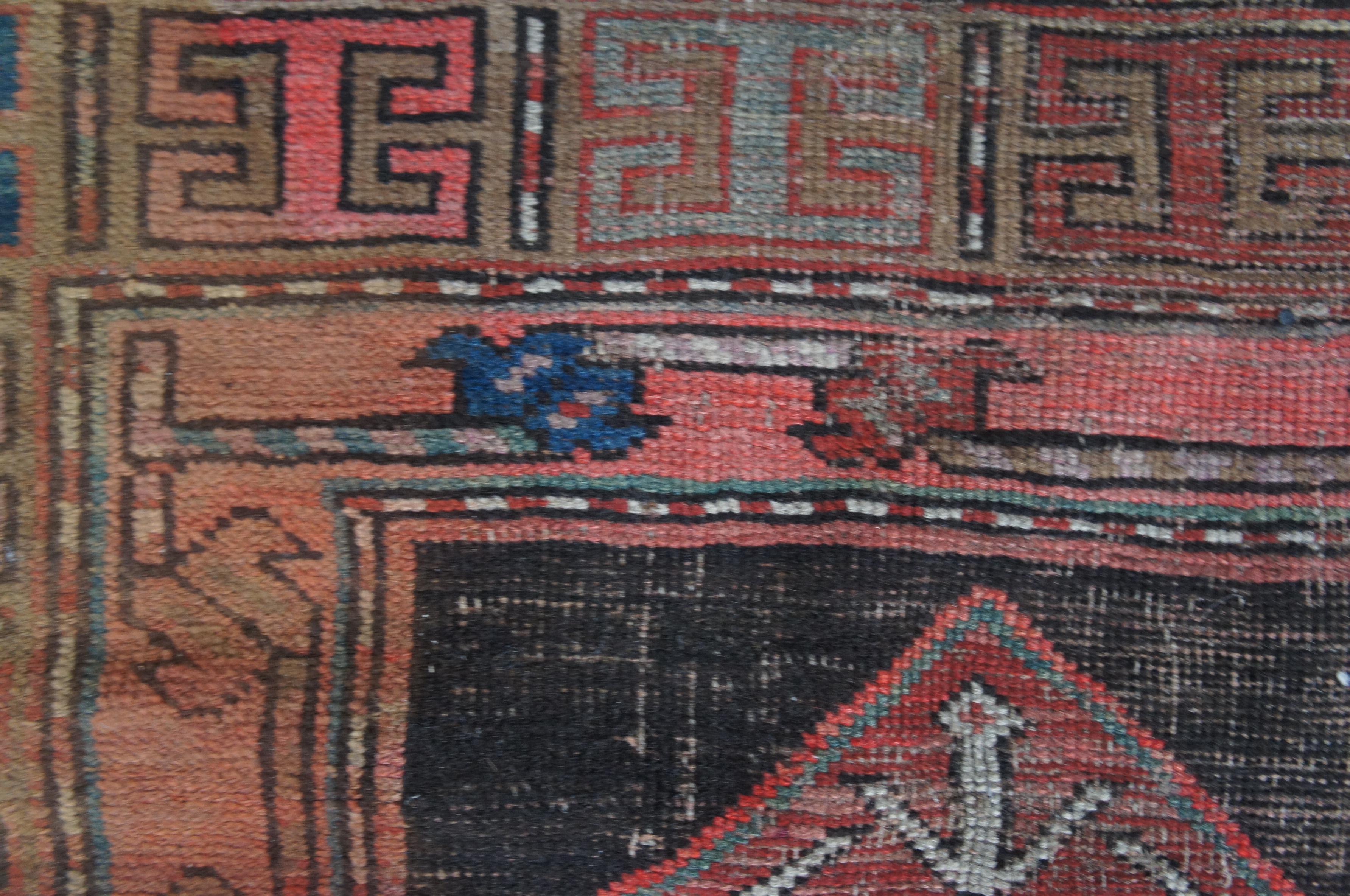 Antique Caucasian Red & Blue Hand Woven Wool Karabagh Geometric Prayer Rug Mat For Sale 7