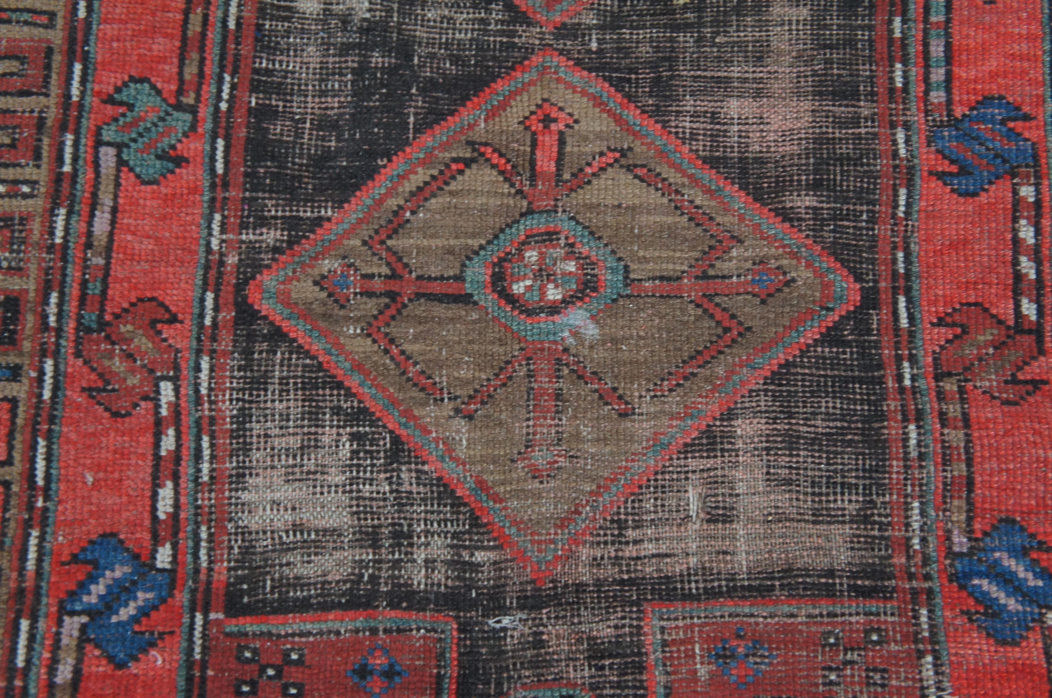 20th Century Antique Caucasian Red & Blue Hand Woven Wool Karabagh Geometric Prayer Rug Mat For Sale