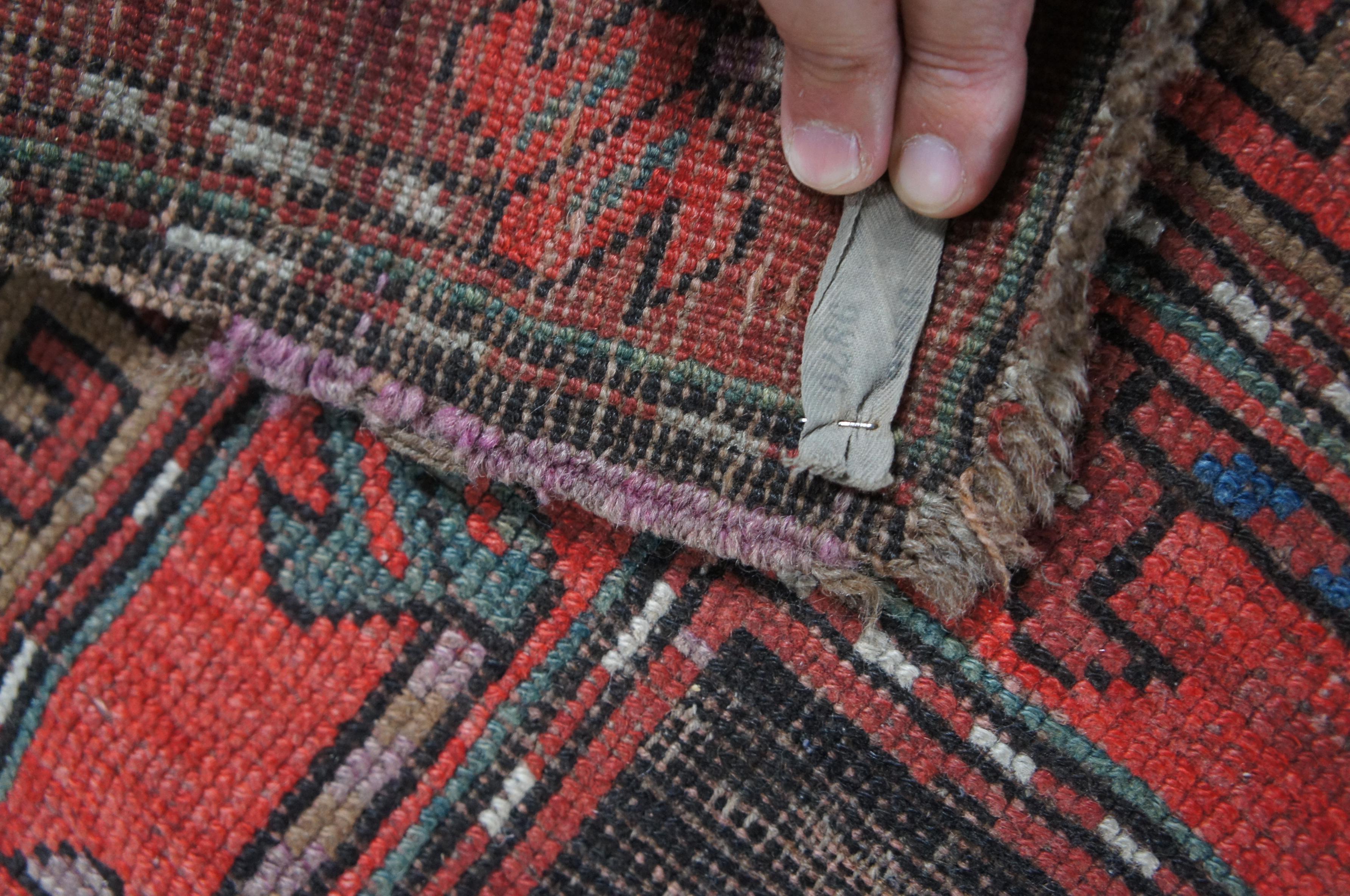 Antique Caucasian Red & Blue Hand Woven Wool Karabagh Geometric Prayer Rug Mat For Sale 3