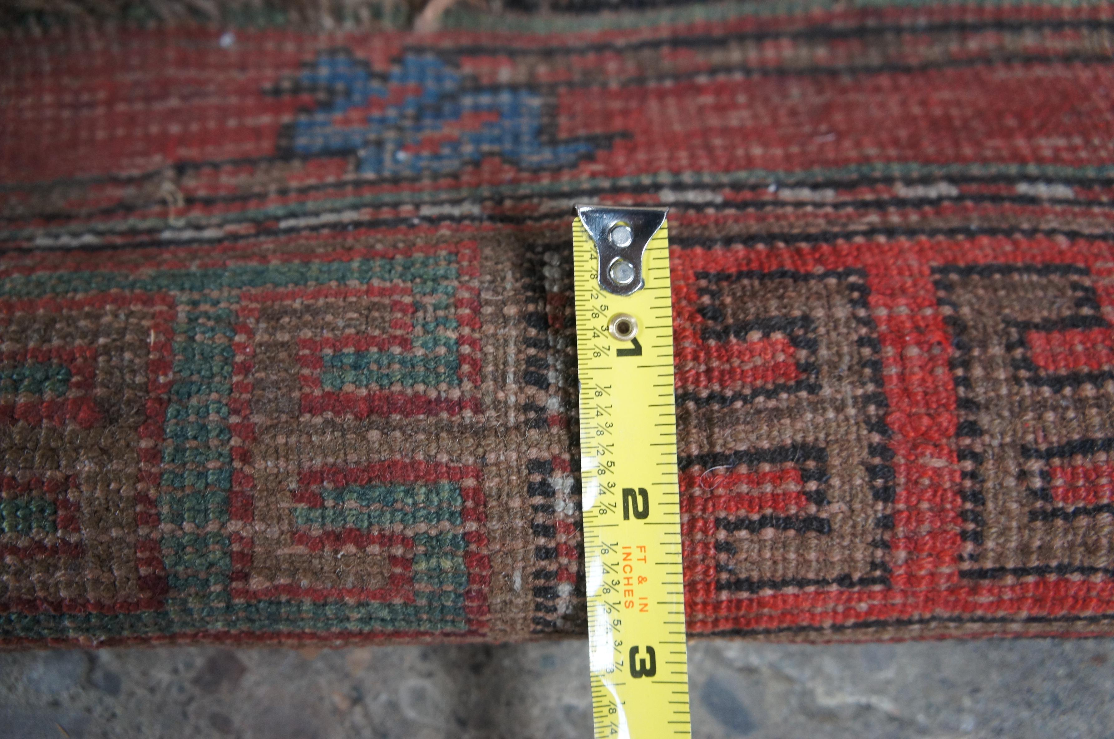 Antique Caucasian Red & Blue Hand Woven Wool Karabagh Geometric Prayer Rug Mat For Sale 4