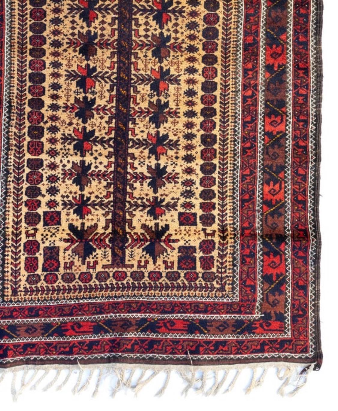 Hand-Woven New Antique Caucasian Red Gold Brown Geometric Tribal Baluch Rug circa 1930s  For Sale
