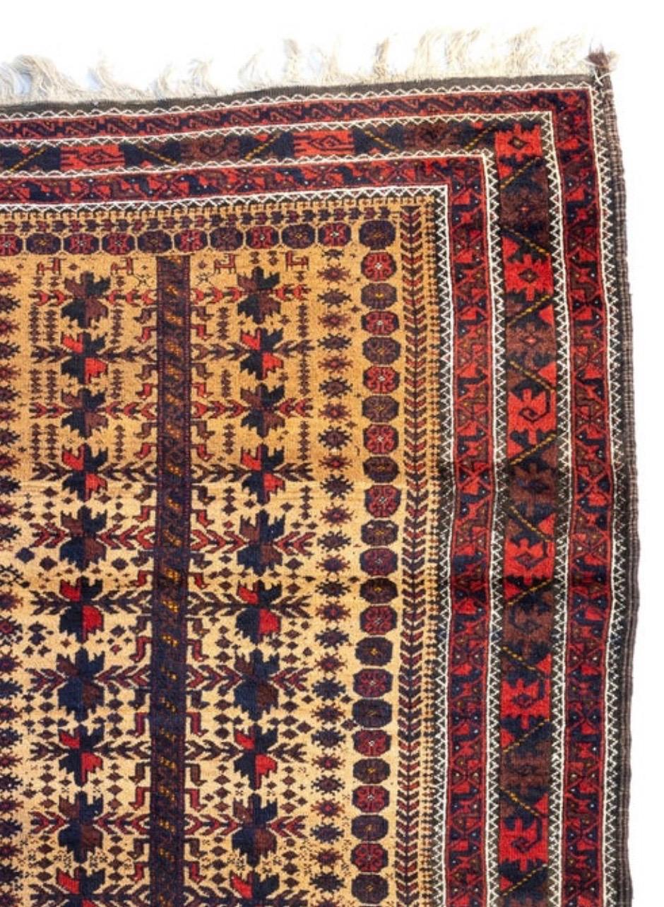 New Antique Caucasian Red Gold Brown Geometric Tribal Baluch Rug circa 1930s  In Excellent Condition For Sale In New York, NY