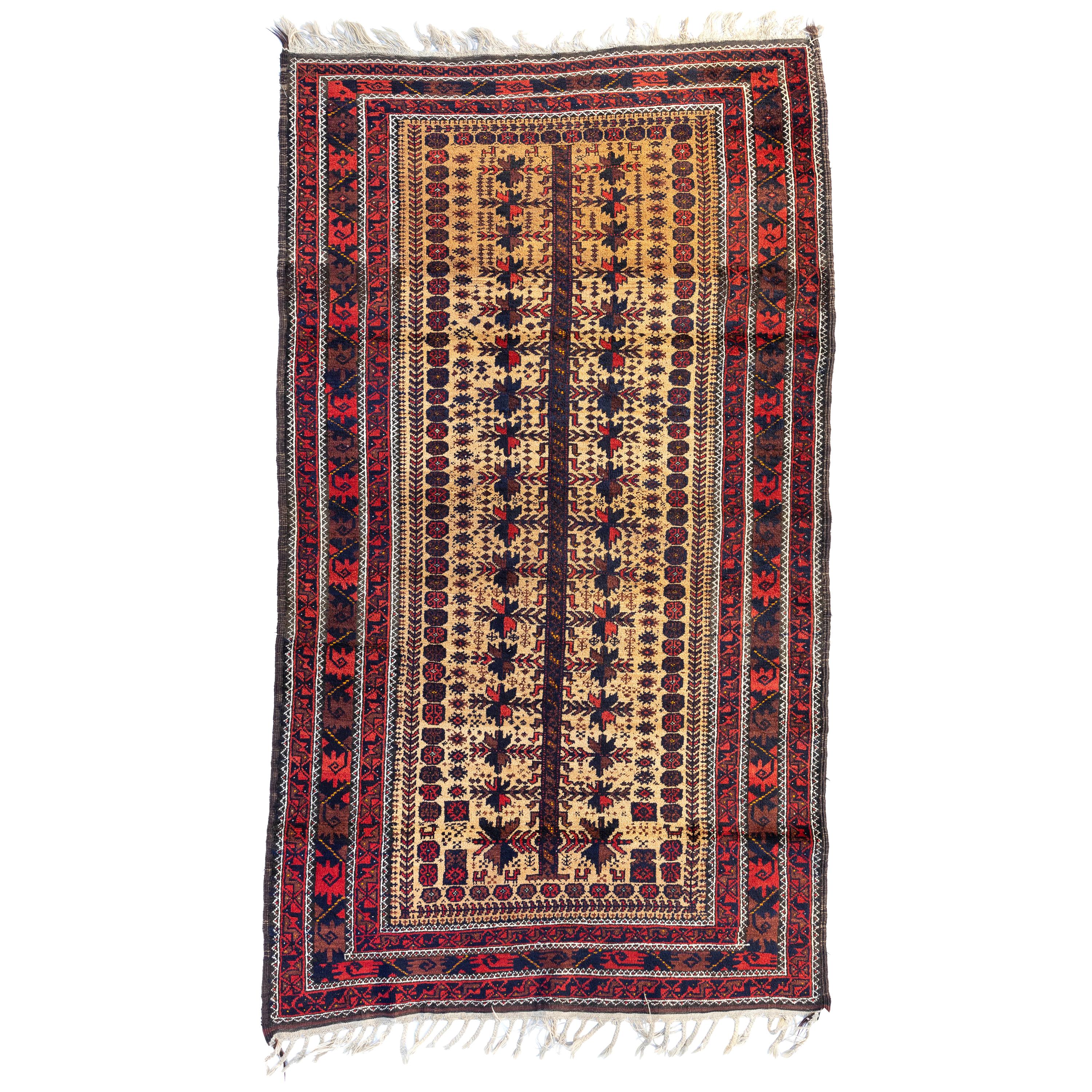 New Antique Caucasian Red Gold Brown Geometric Tribal Baluch Rug circa 1930s 