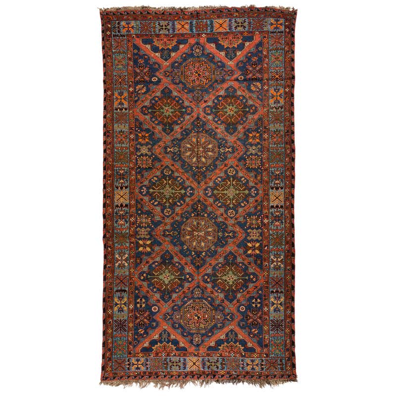 Antique Caucasian Rust Yellow Light Blue Geometric Soumak Rug circa ...