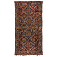 Ancien tapis Soumak rouge bleu marine du CIRCA, circa 1920