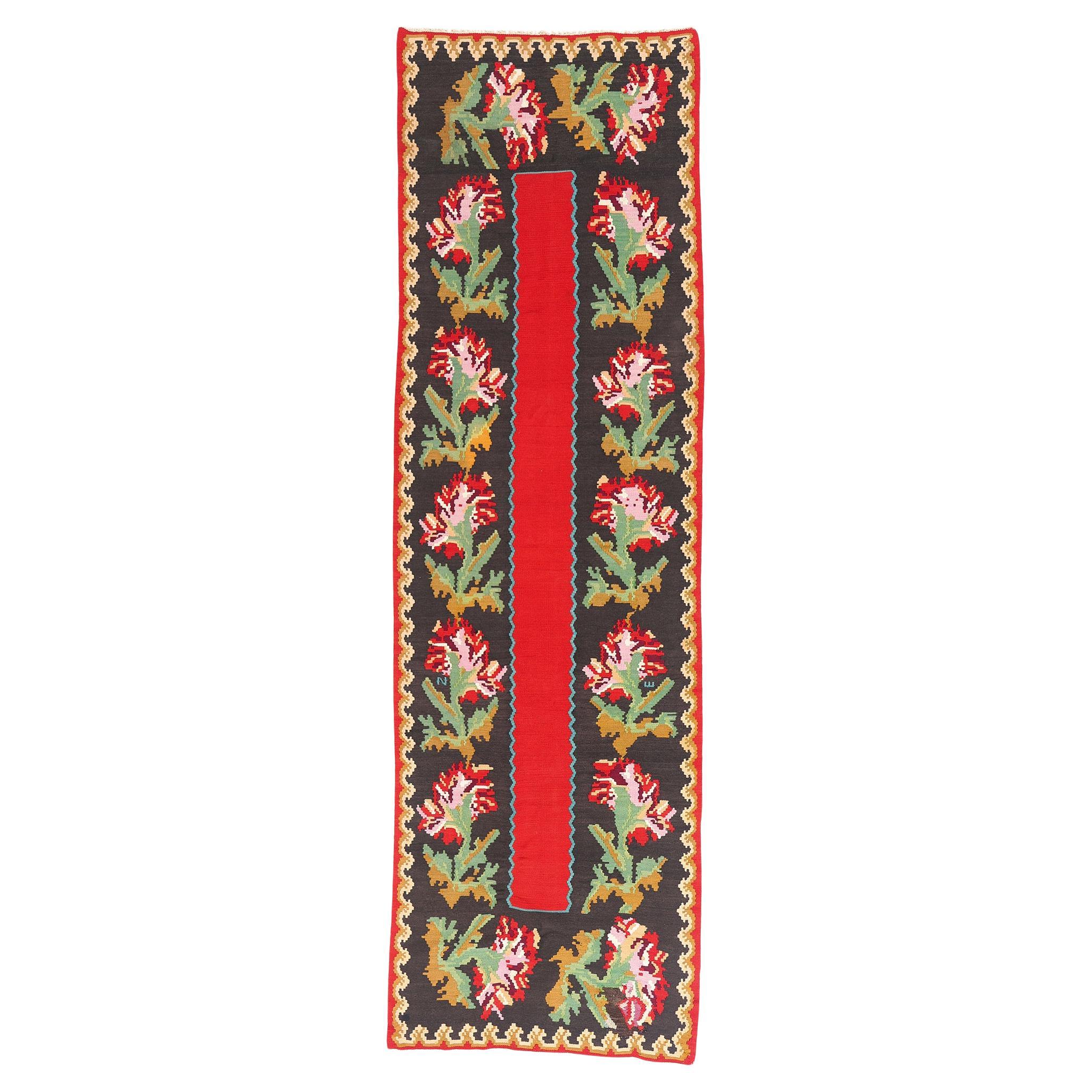 Antique Caucasian Rose Karabagh Karabakh Carpet with Traditional Style