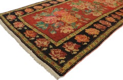 Antique Caucasian Rose Karabagh Karabakh Rug with English Chintz Style