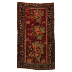 Antique Caucasian Rose Karabagh Karabakh Rug with English Chintz Style